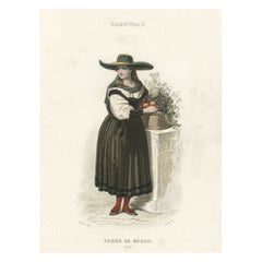 Schöner handkolorierter Druck einer weiblichen Meeresfrau in Italien, 1850