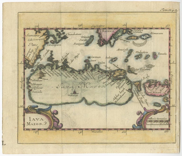 Beautiful Hand-Coloured Miniature Map of the Island of Java, Indonesia ...