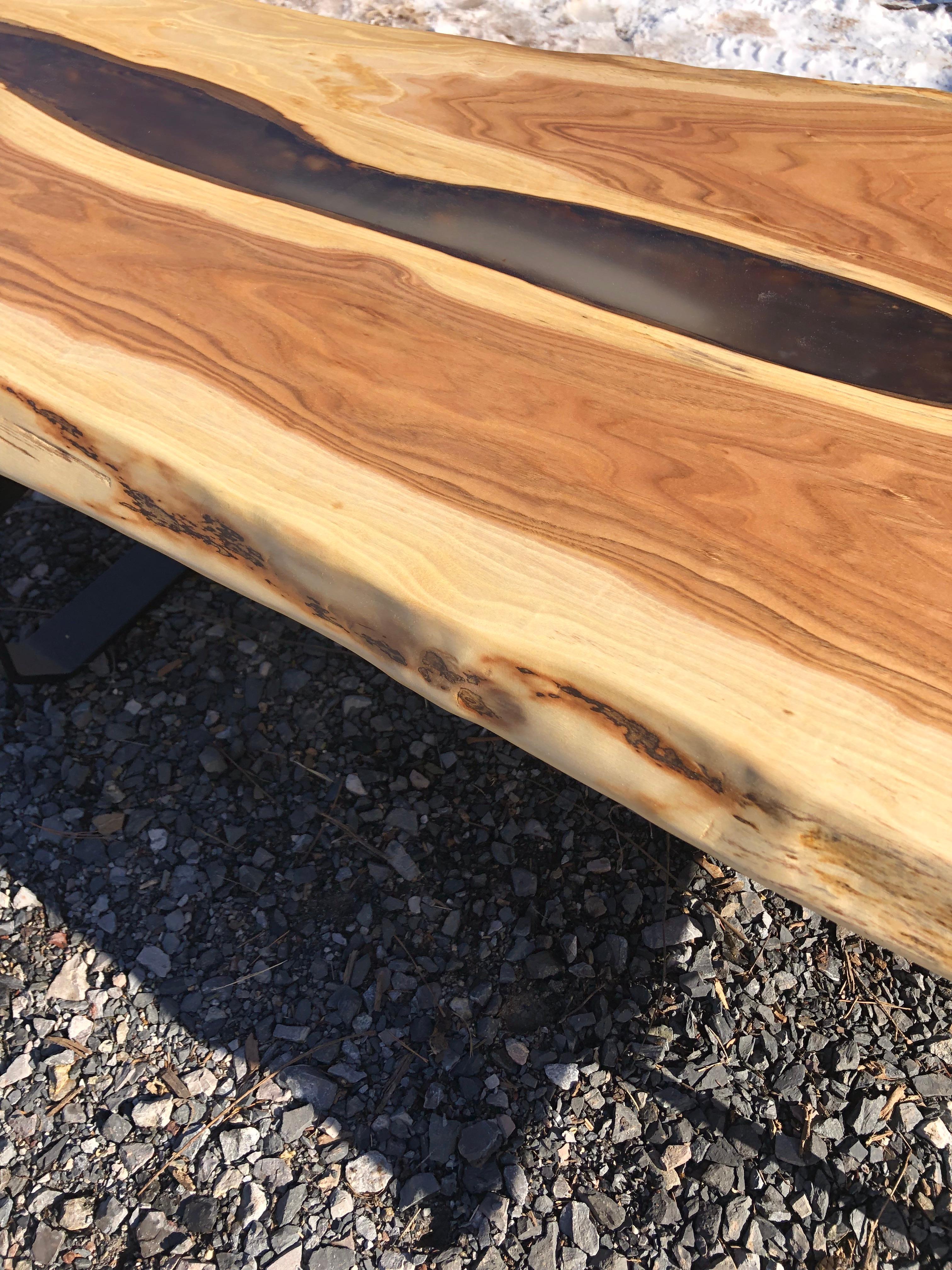 Maple Beautiful Hand Crafted Butternut & Resin Live Edge Slab Coffee Table For Sale