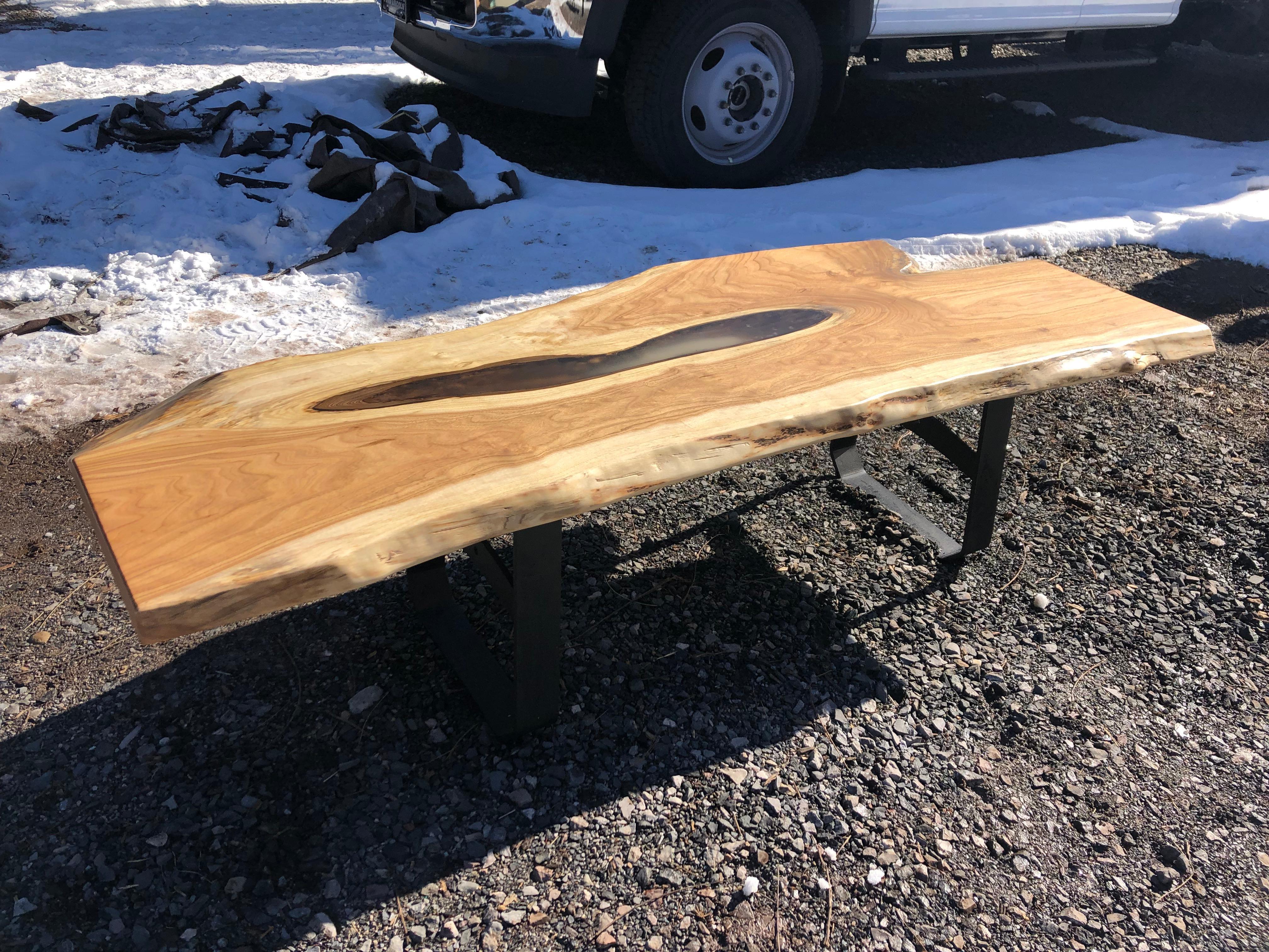 Beautiful Hand Crafted Butternut & Resin Live Edge Slab Coffee Table For Sale 1