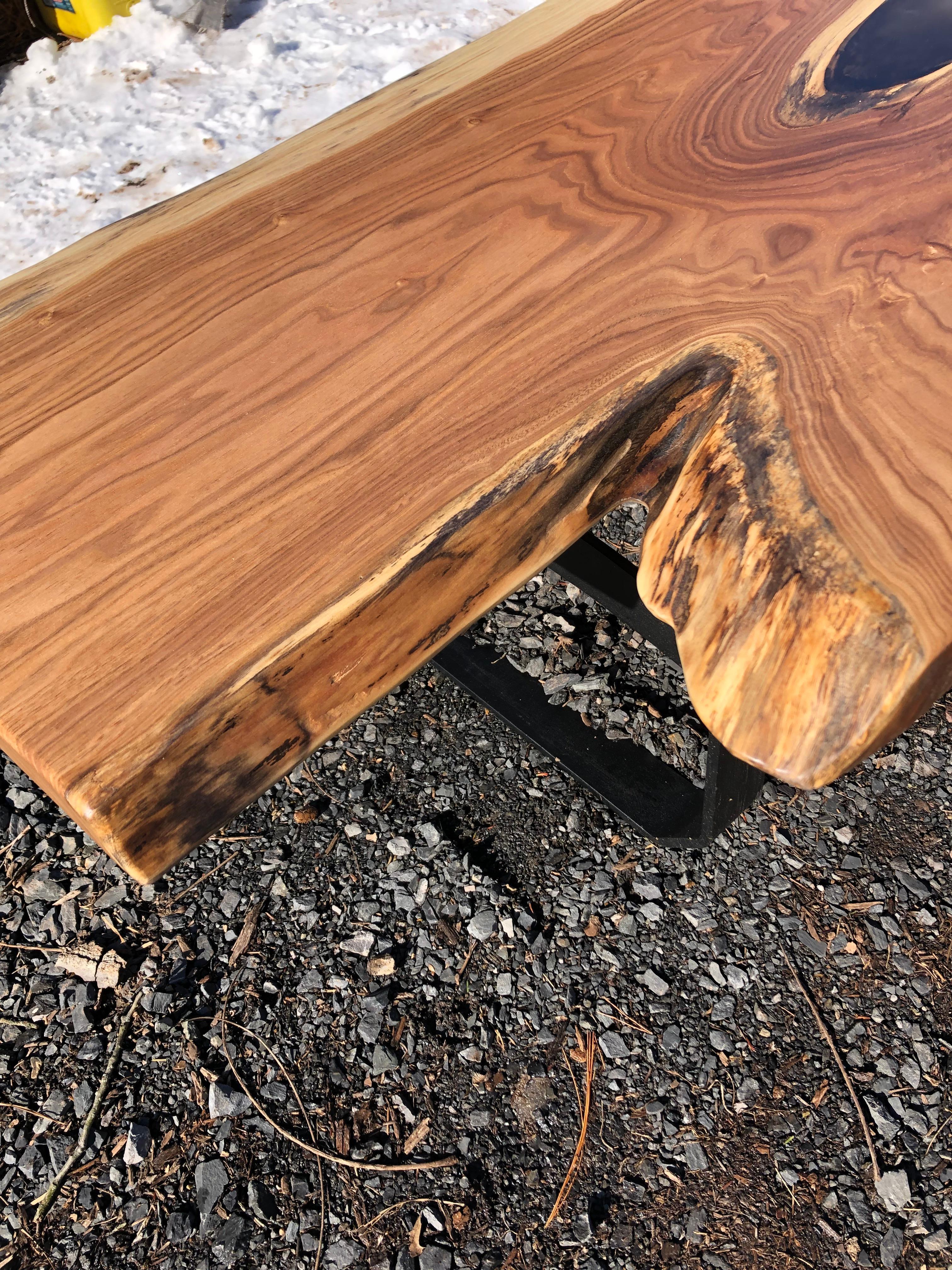 American Beautiful Hand Crafted Butternut & Resin Live Edge Slab Coffee Table For Sale