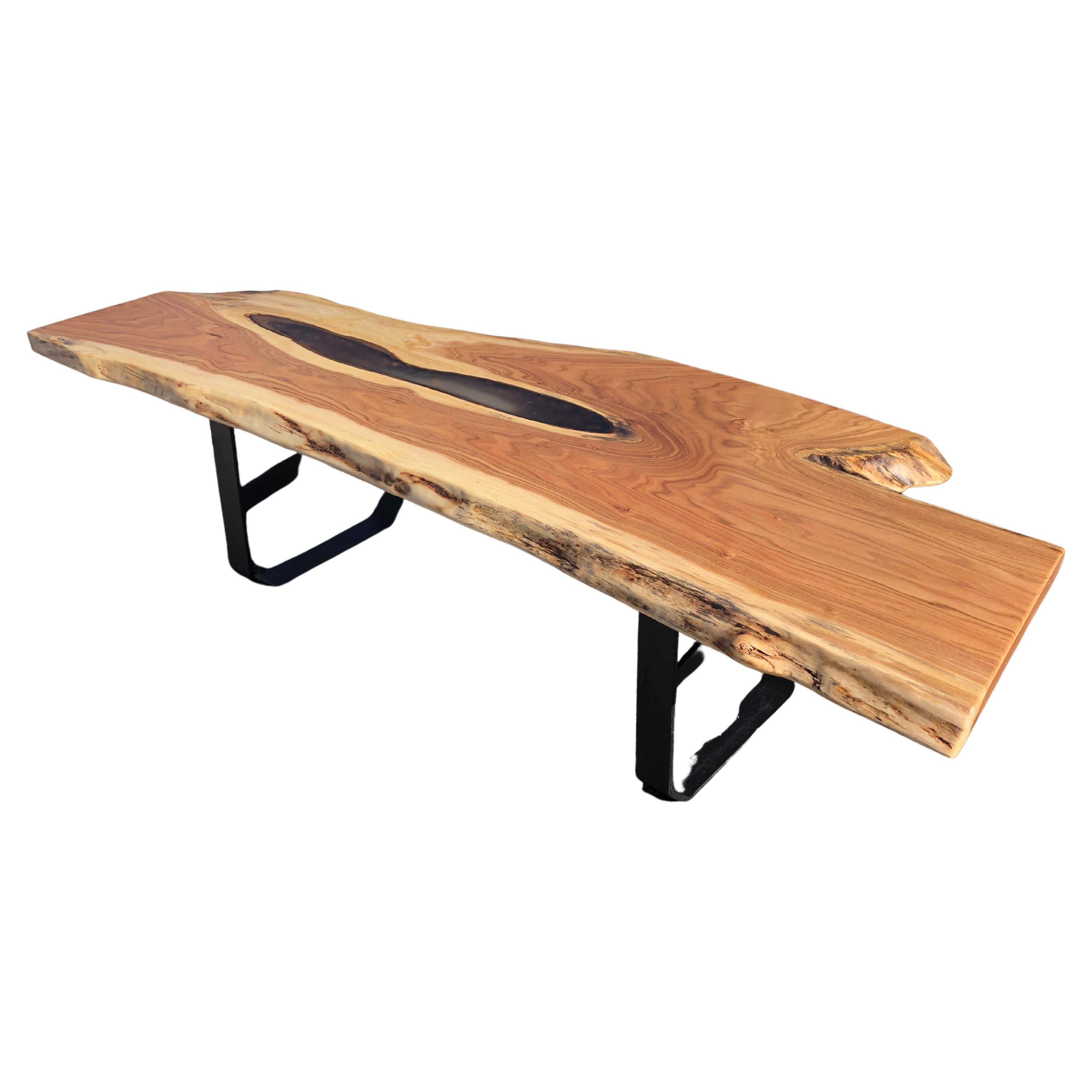 Beautiful Hand Crafted Butternut & Resin Live Edge Slab Coffee Table For Sale