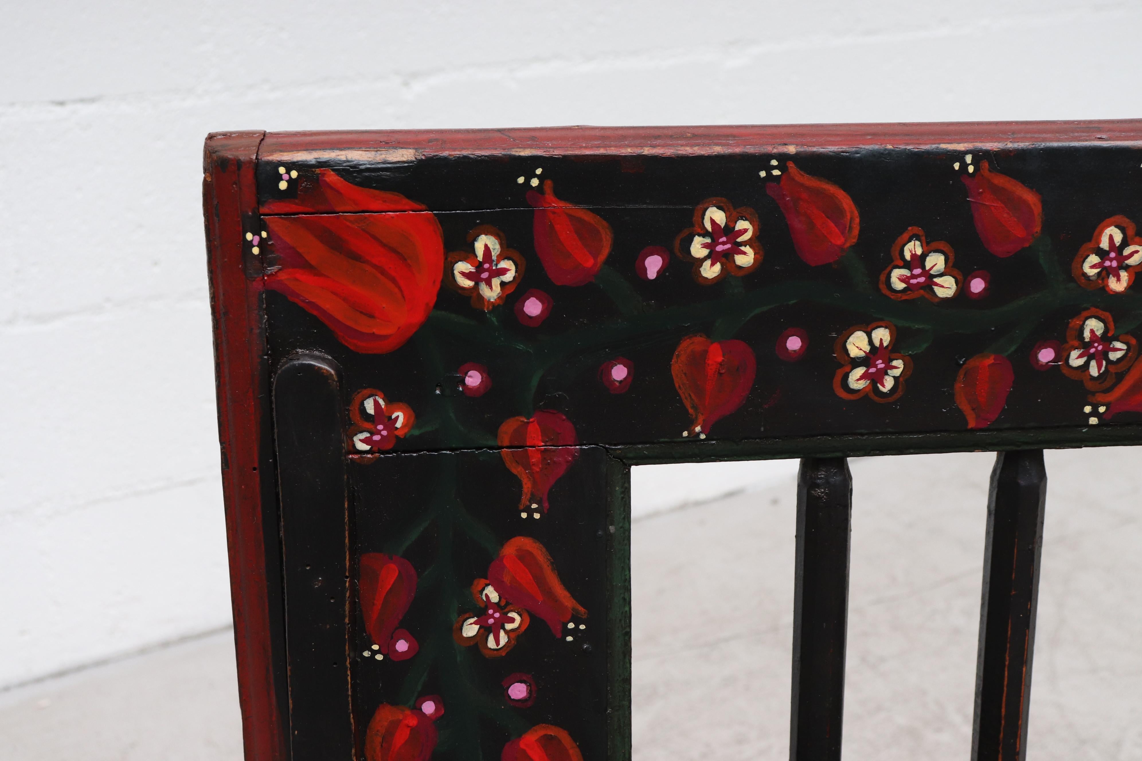 Beautiful Hand Painted Dutch Hindeloopen Spindle Back Bench 1