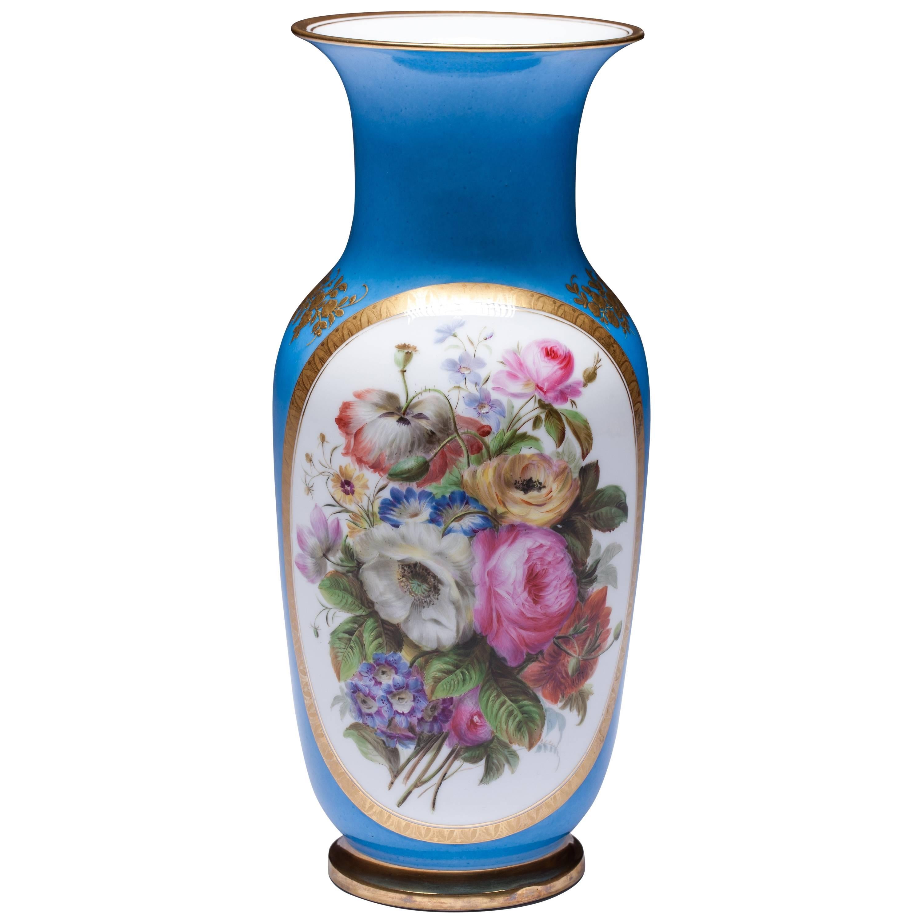 Beautiful Hand-Painted Old Paris Porcelain Vase For Sale