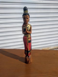 Beautiful Hand Painted 20" Thai Woman Wooden Sculpture