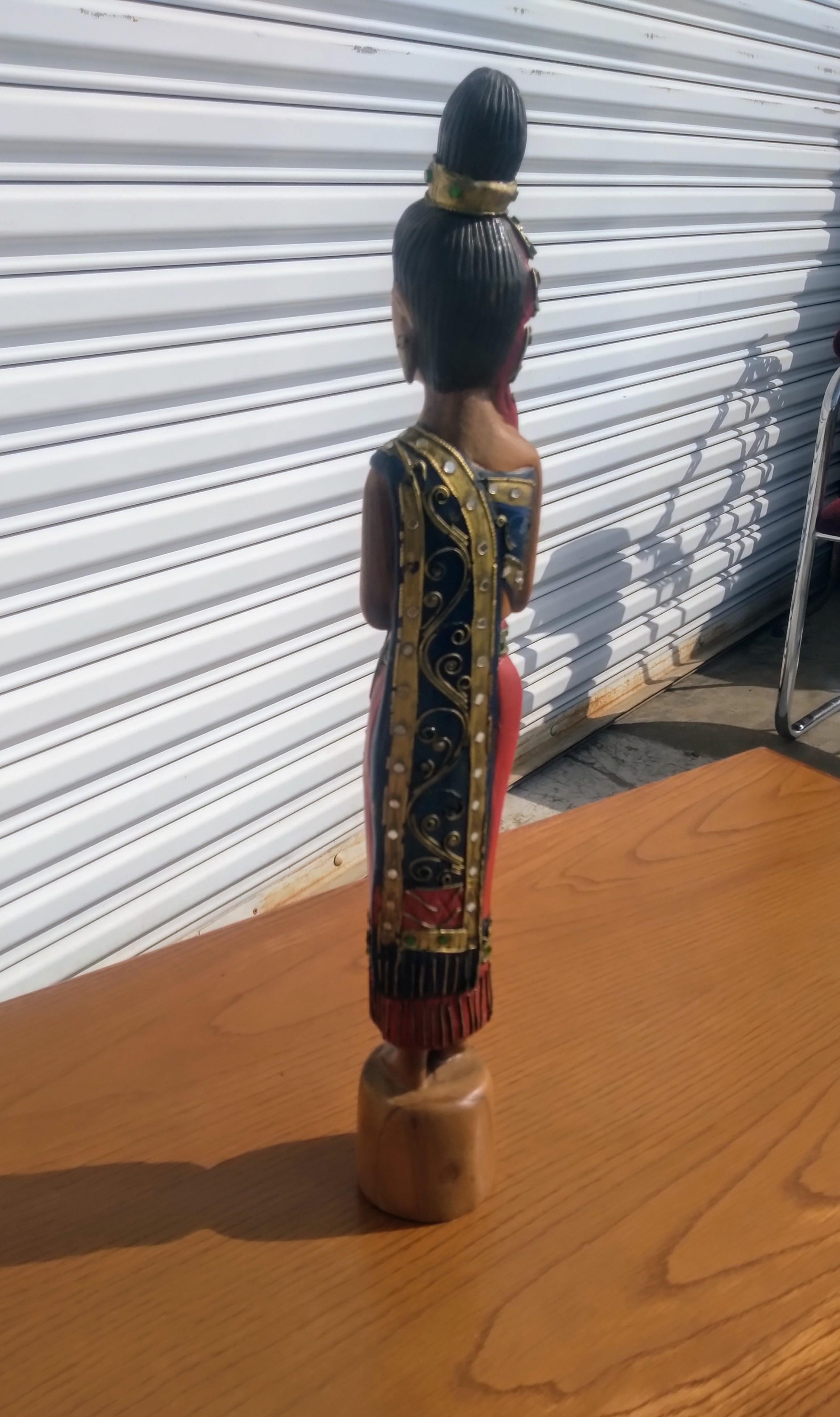 Beautiful Hand Painted Thai Woman Wooden Sculpture For Sale 1