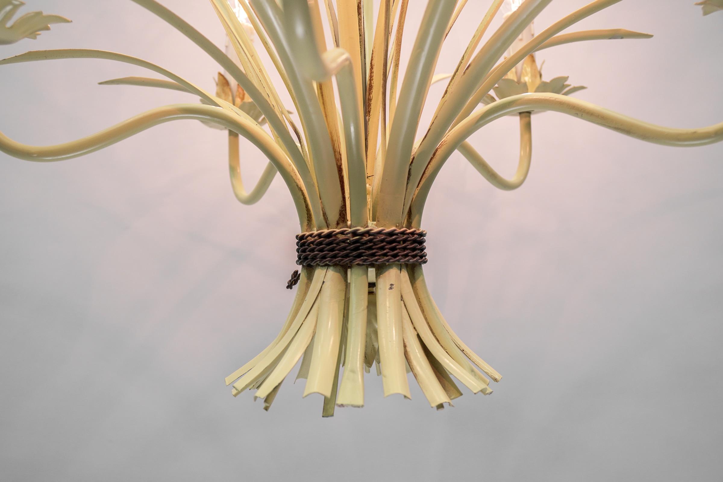 Beautiful Hand Painted Wheat Sheaf Hanging Lamp, 1960s, Italy For Sale 3