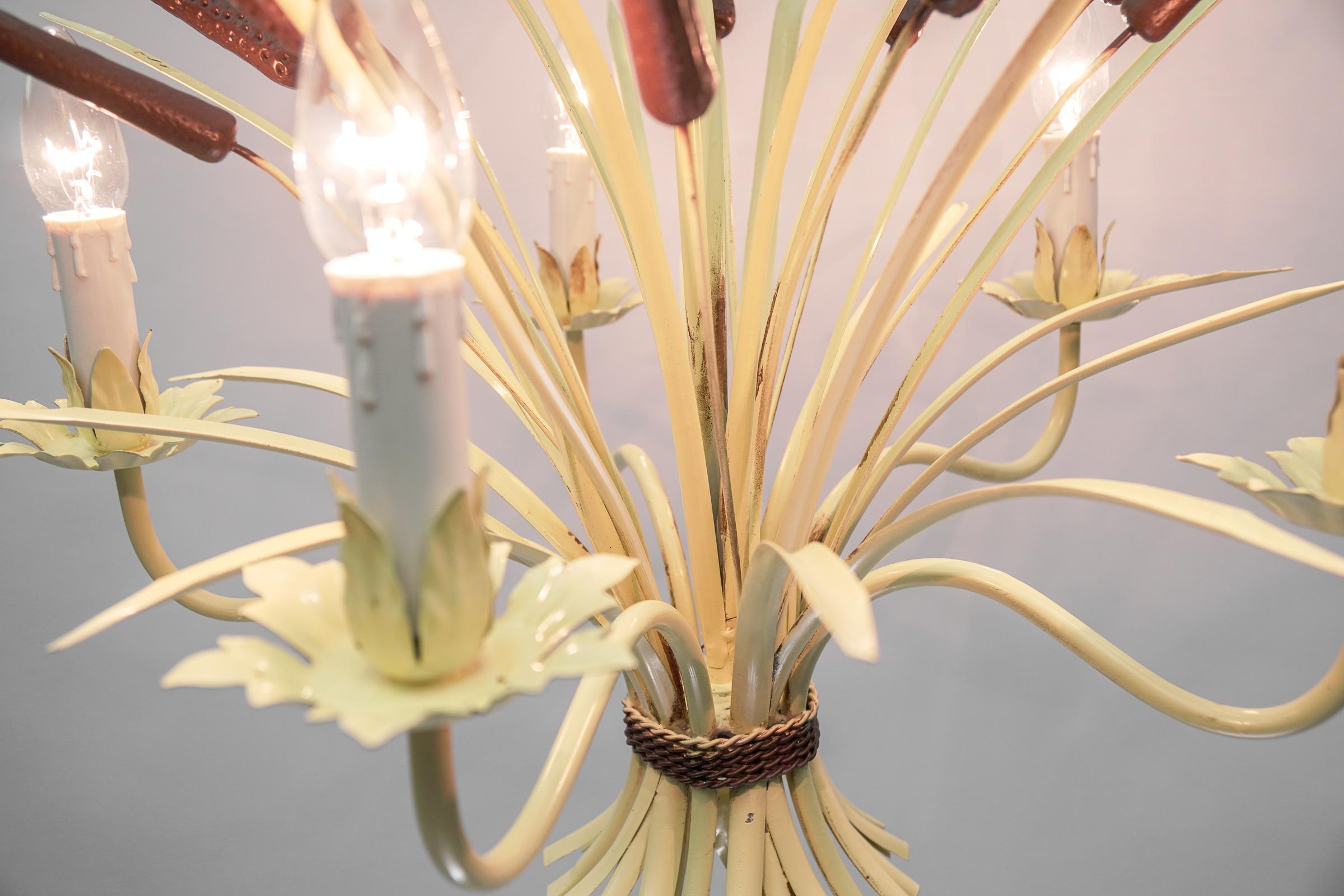 Beautiful Hand Painted Wheat Sheaf Hanging Lamp, 1960s, Italy For Sale 4