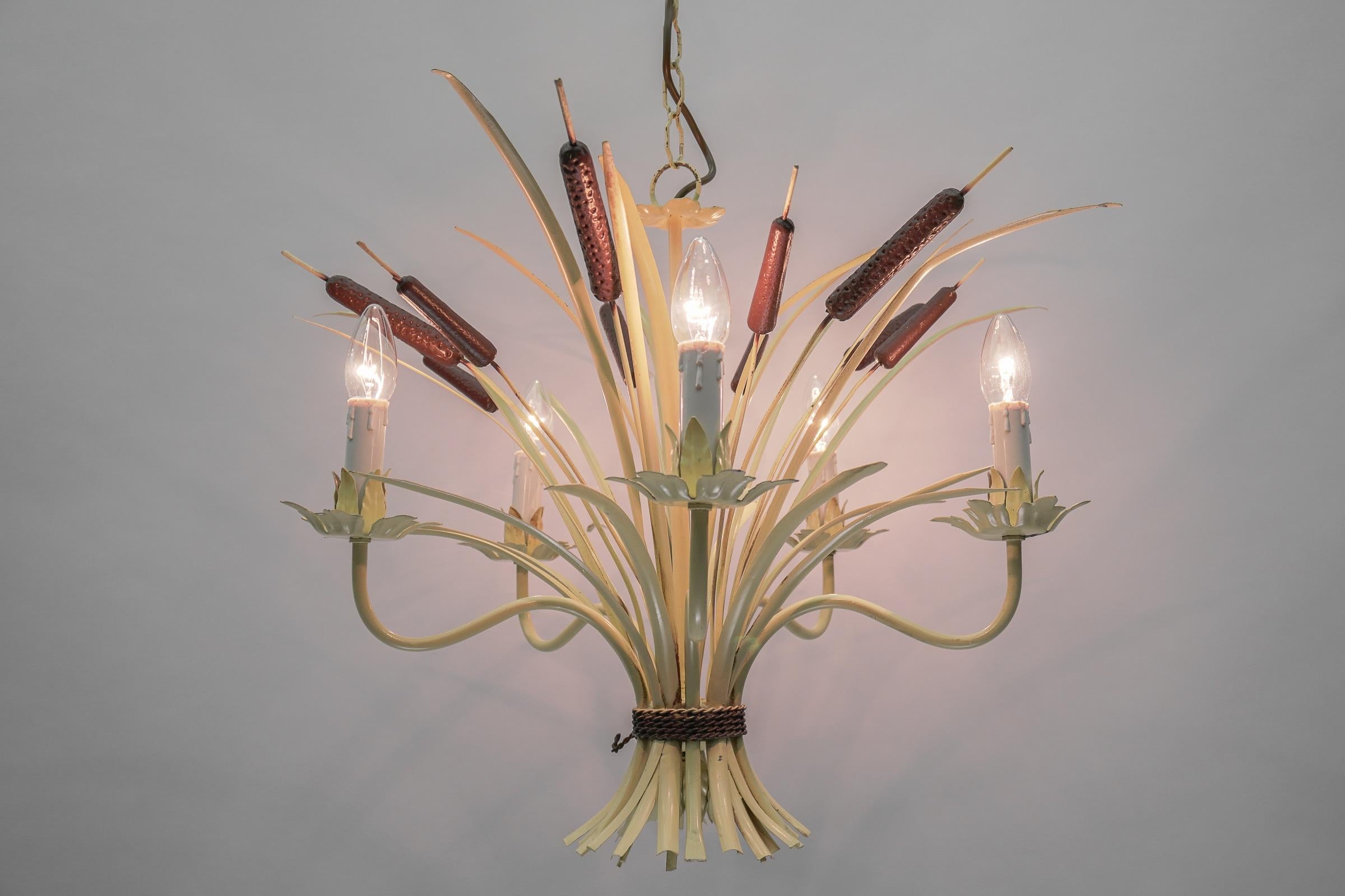 Italian Beautiful Hand Painted Wheat Sheaf Hanging Lamp, 1960s, Italy For Sale