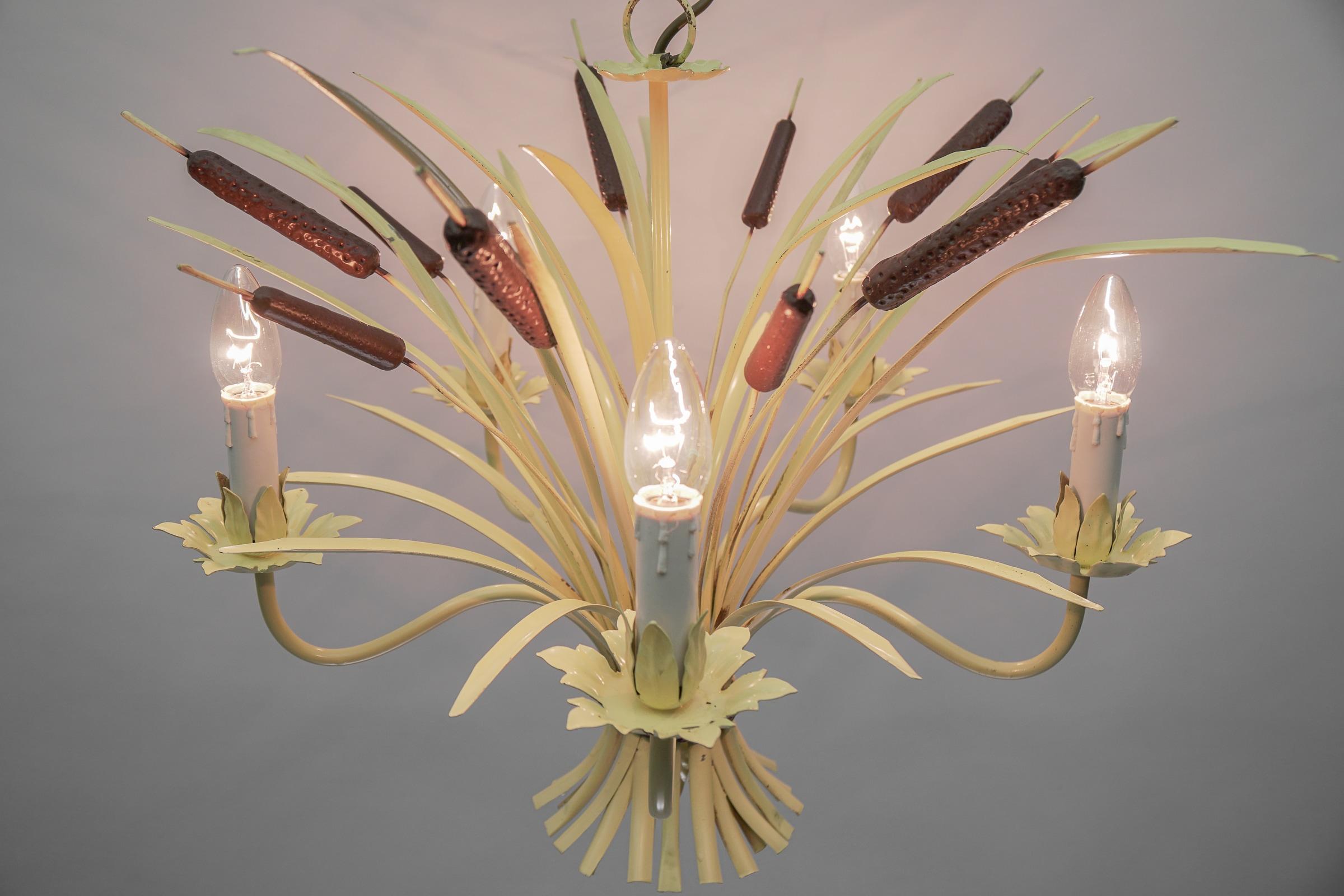 Metal Beautiful Hand Painted Wheat Sheaf Hanging Lamp, 1960s, Italy For Sale
