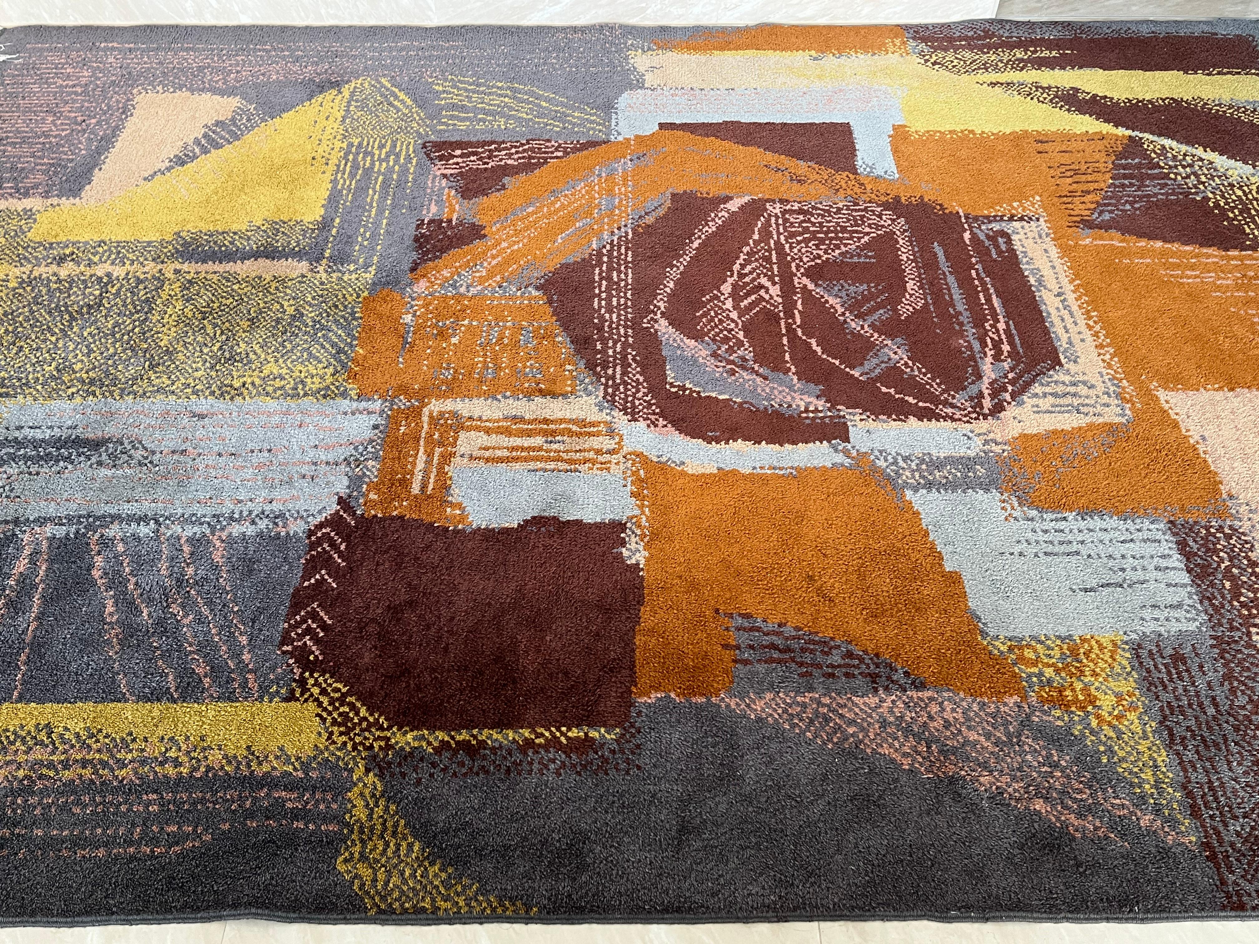 Mid-Century Modern Beautiful Handmade Art Abstract Design Wool Carpet in Style of Kybal, 1960s For Sale