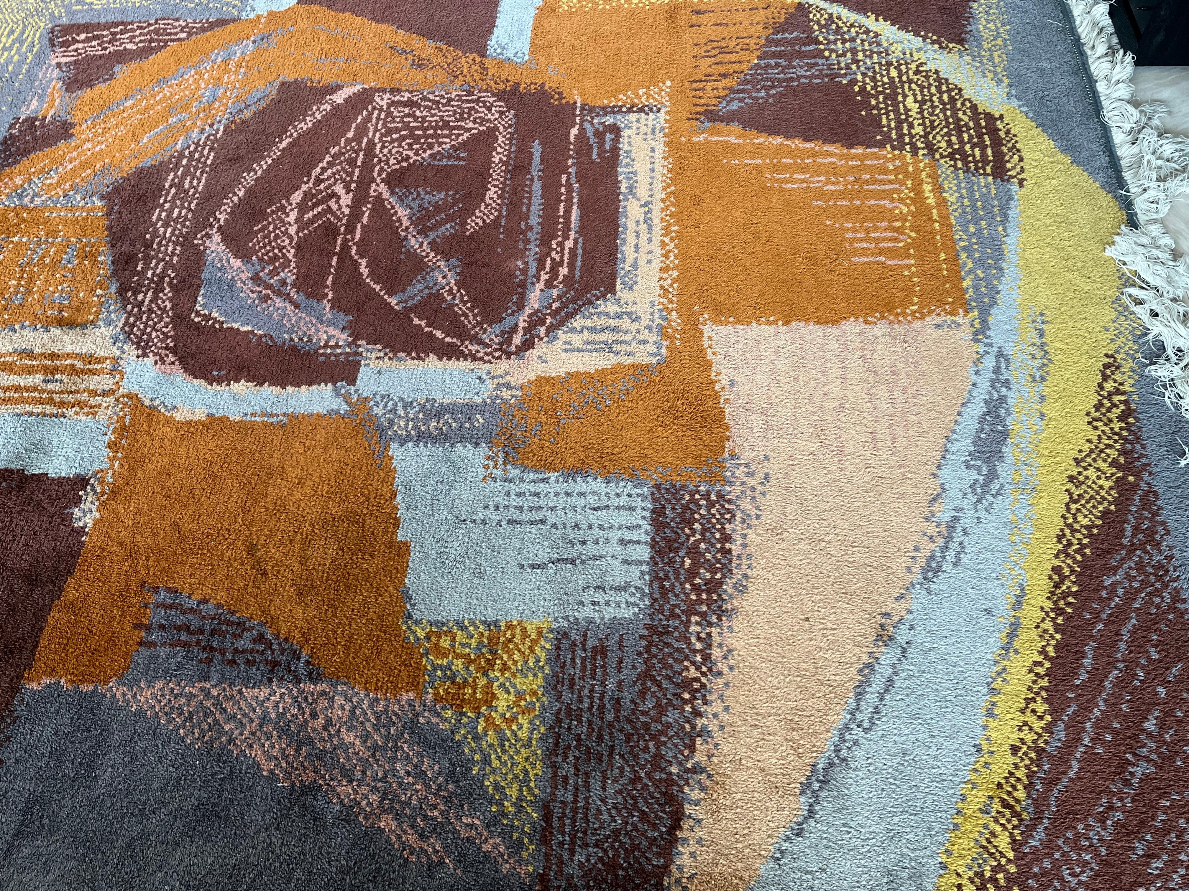 Czech Beautiful Handmade Art Abstract Design Wool Carpet in Style of Kybal, 1960s For Sale