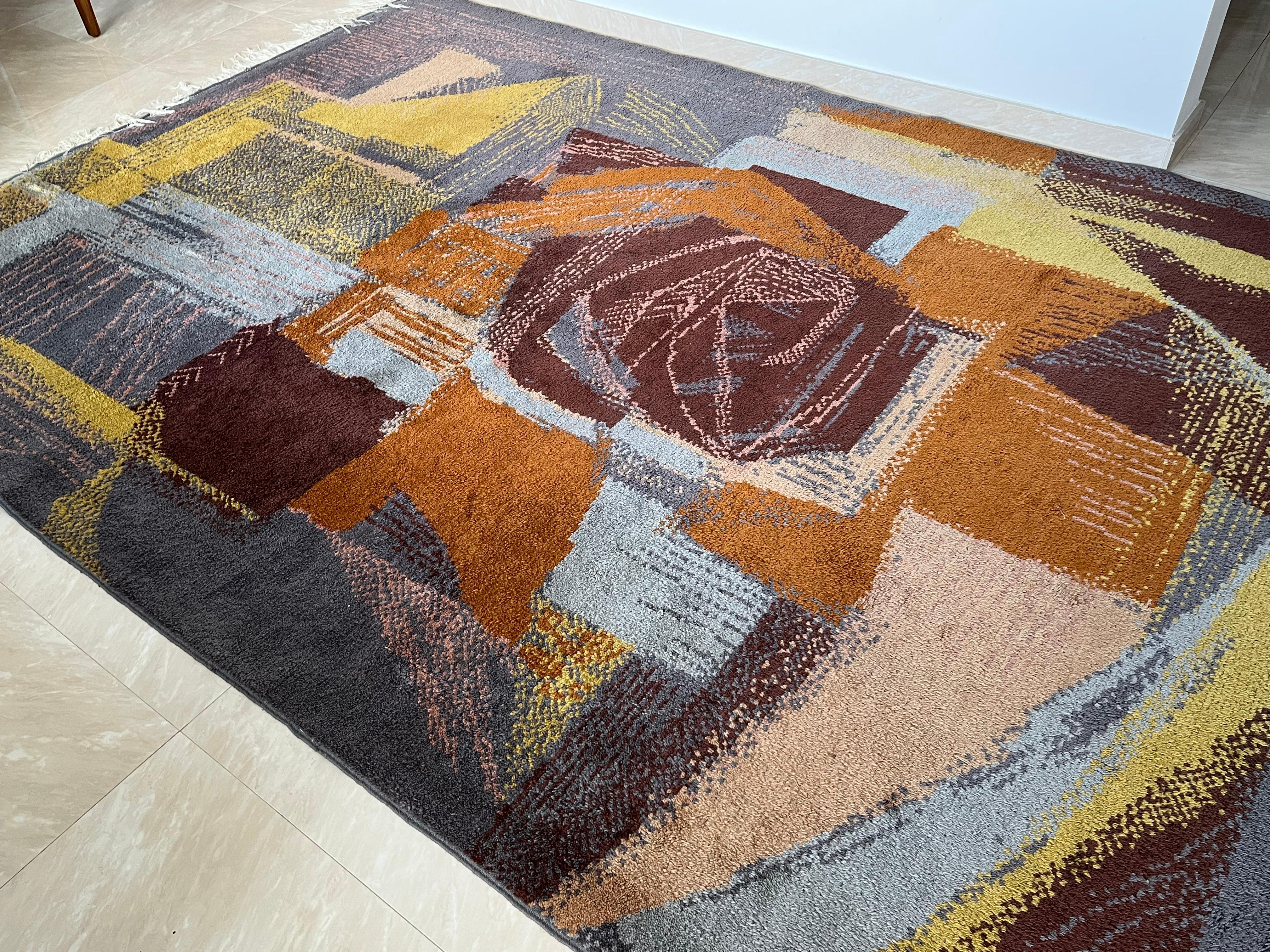 Beautiful Handmade Art Abstract Design Wool Carpet in Style of Kybal, 1960s For Sale 1