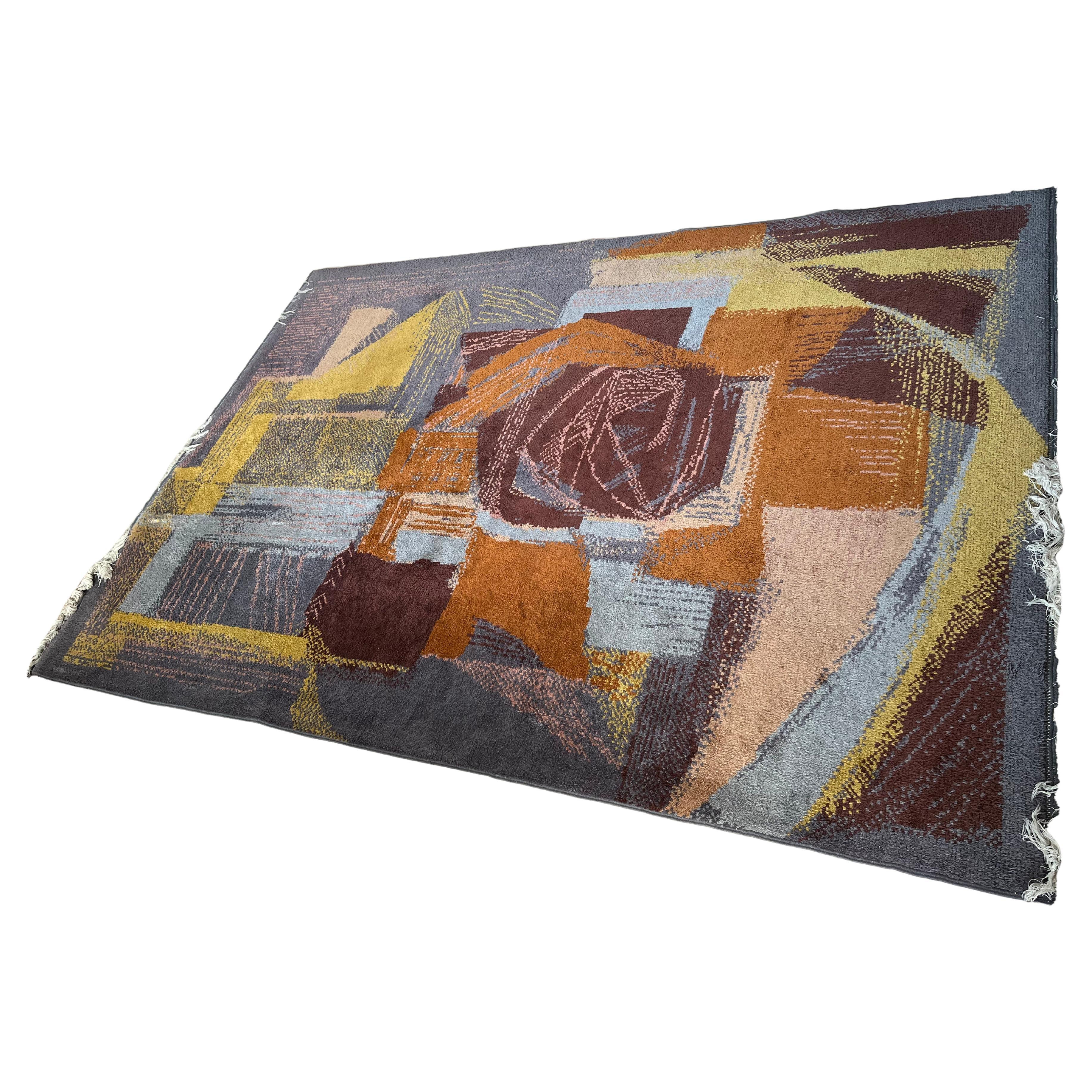 Beautiful Handmade Art Abstract Design Wool Carpet in Style of Kybal, 1960s For Sale