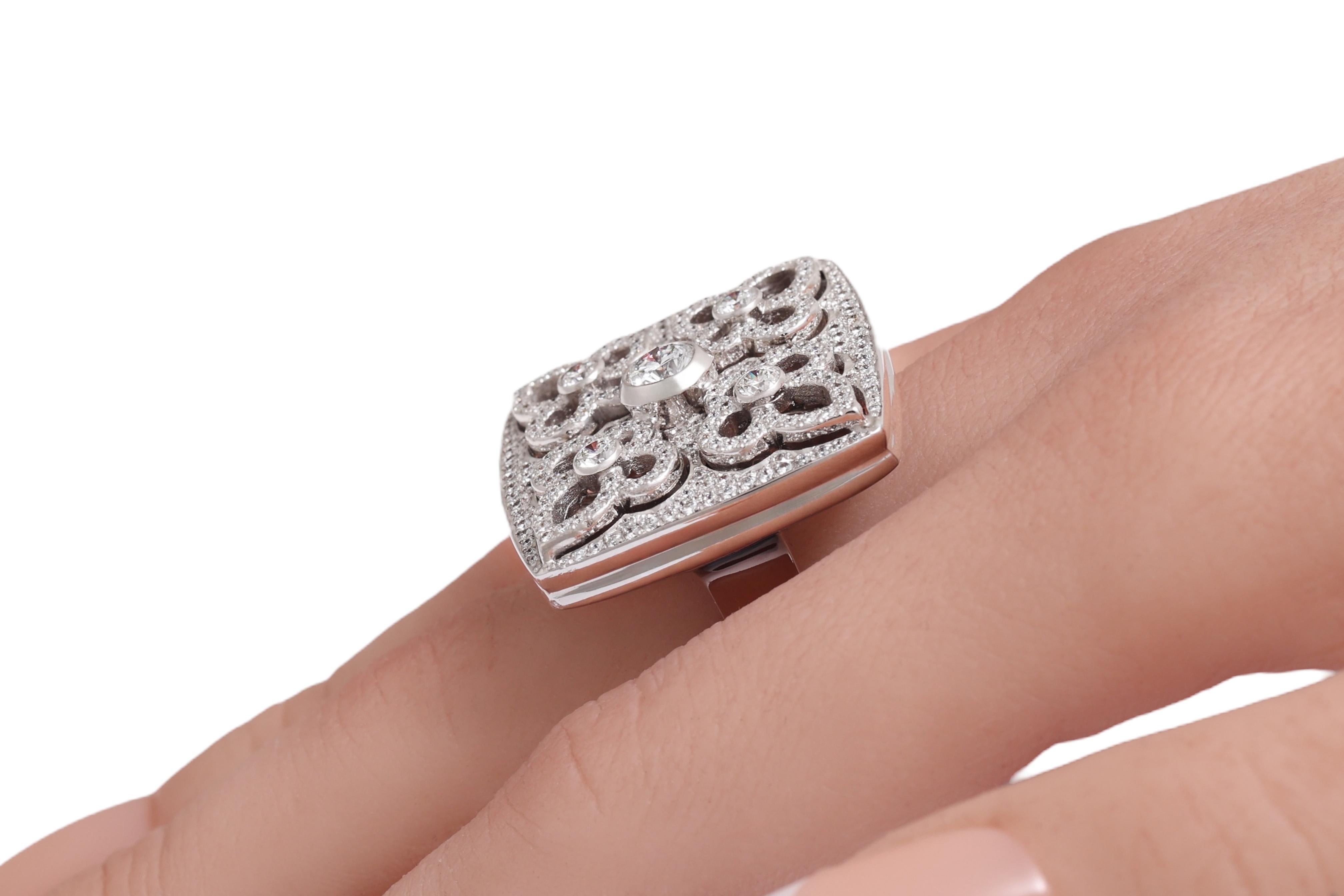 Schöner handgefertigter Volldiamanten Weißgoldring im Angebot 5
