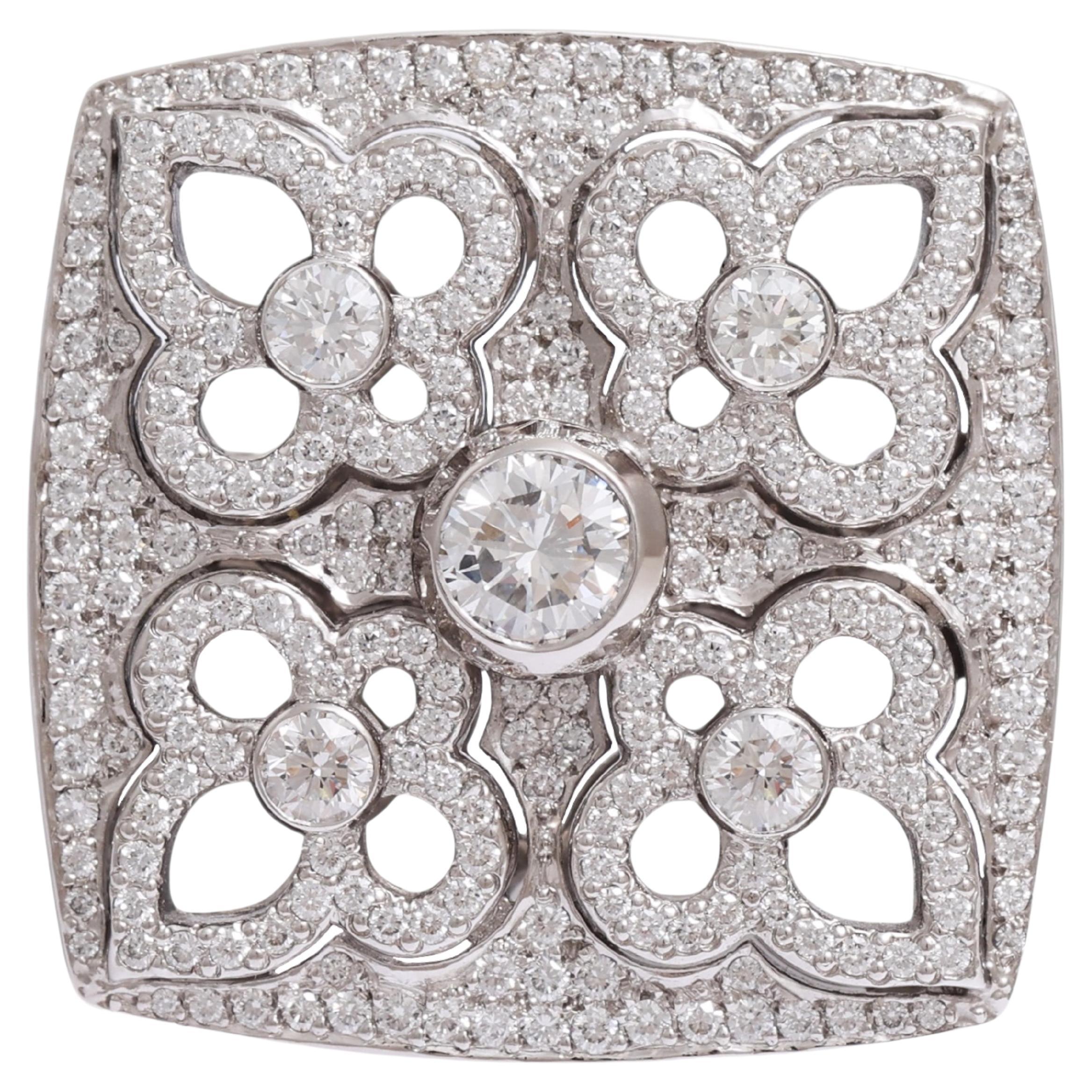 Schöner handgefertigter Volldiamanten Weißgoldring im Angebot