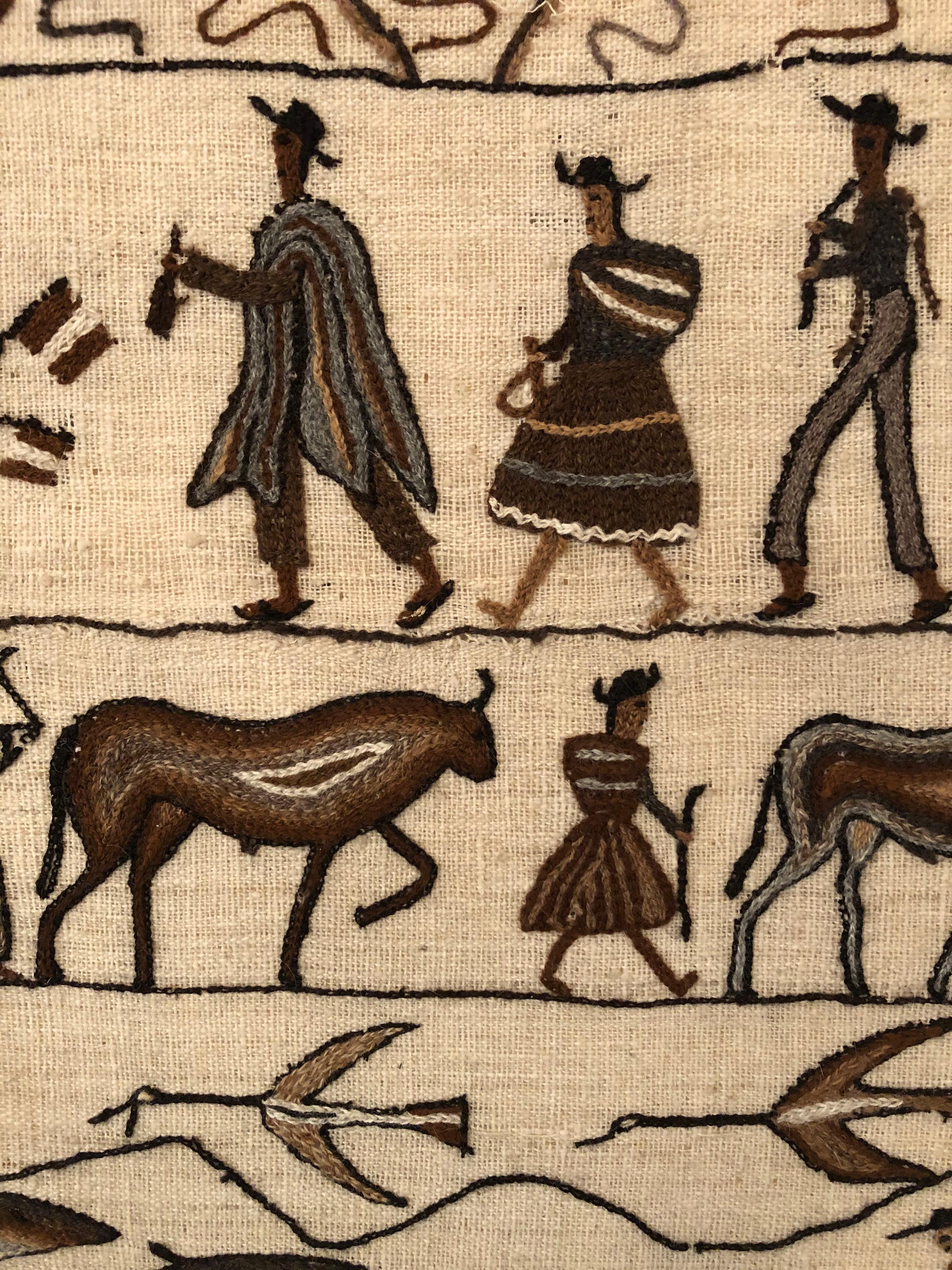 Textile Beautiful Handmade Peruvian Naive Style Crewelwork