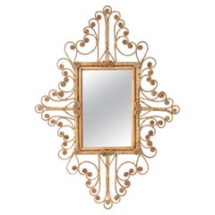 Beautiful Handwoven Rattan Mirror Ornate Scrollwork