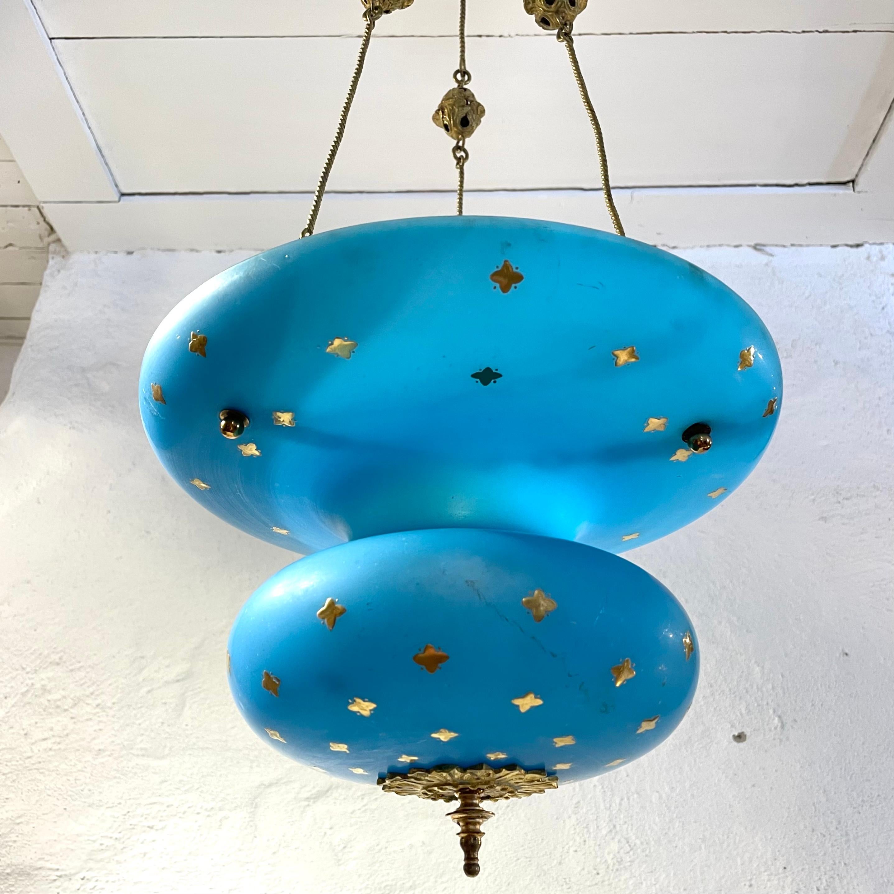 European Beautiful Hanging Chandelier for a Candle in Opaline Glass from the 1840s