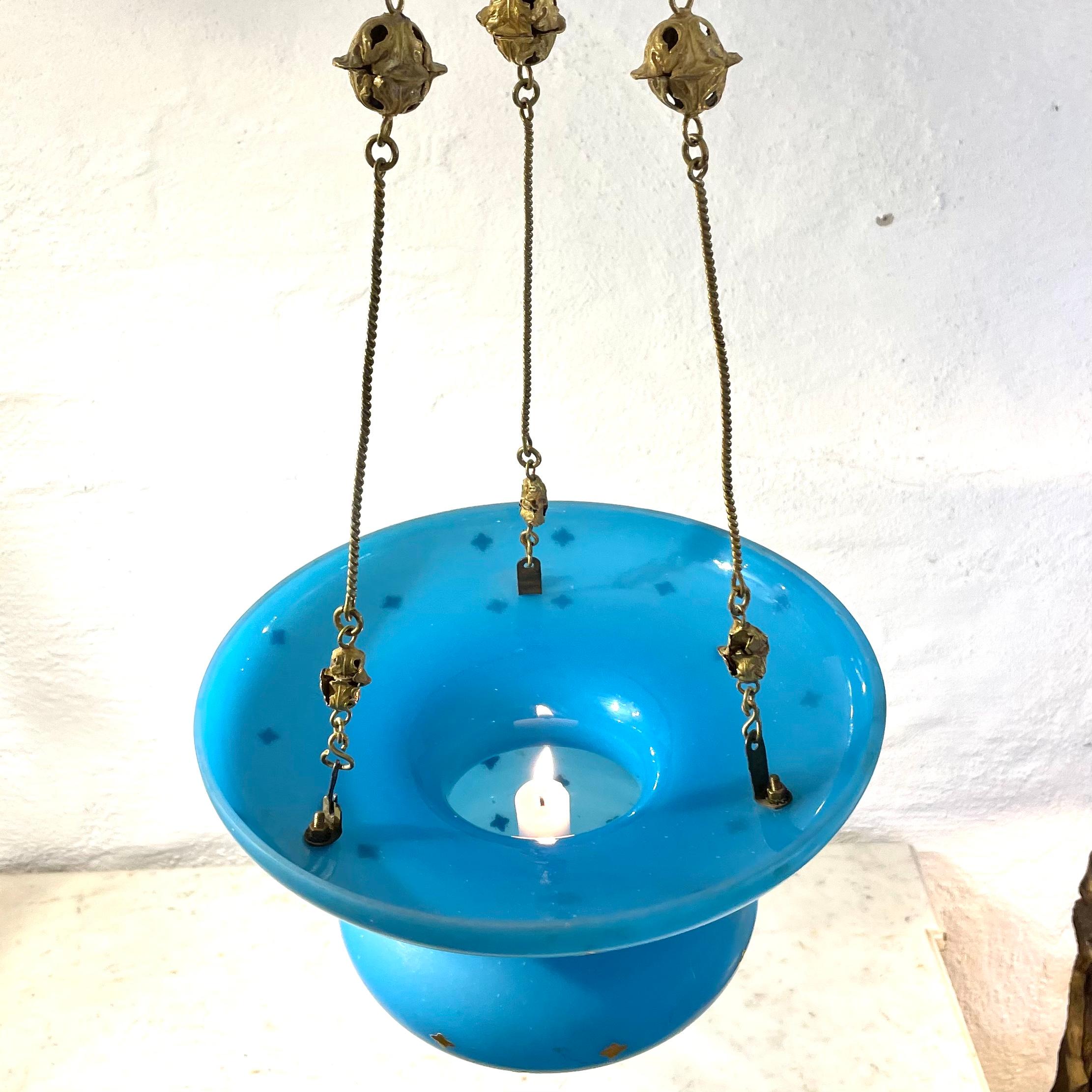 Beautiful Hanging Chandelier for a Candle in Opaline Glass from the 1840s In Good Condition In Knivsta, SE