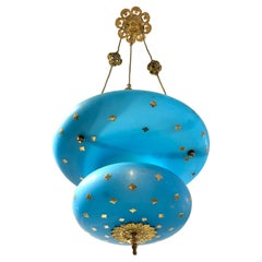 Beautiful Hanging Chandelier for a Candle in Opaline Glass from the 1840s