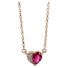 Beautiful Heart Ruby Pendant w Natural Diamond Accents in Solid 14K Yellow Gold
