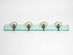 Beautiful Heavy Mid Century Glass Brass Wall Coat Rack by Fontana Arte Italy