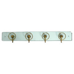Beautiful Heavy Mid Century Glass Brass Wall Coat Rack by Fontana Arte Italy