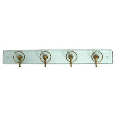 Beautiful Heavy Mid Century Glass Brass Wall Coat Rack by Fontana Arte Italy