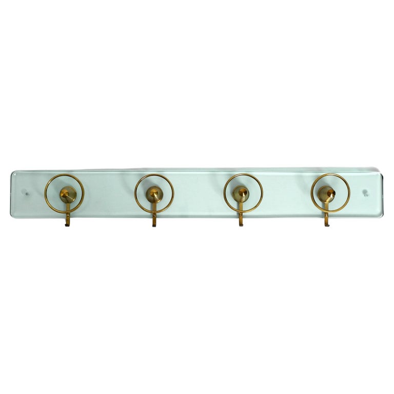Beautiful Heavy Mid Century Glass Brass Wall Coat Rack by Fontana Arte