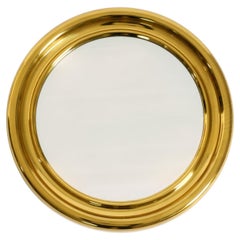 Beautiful, heavy, round Italian brass mirror from the 1960s