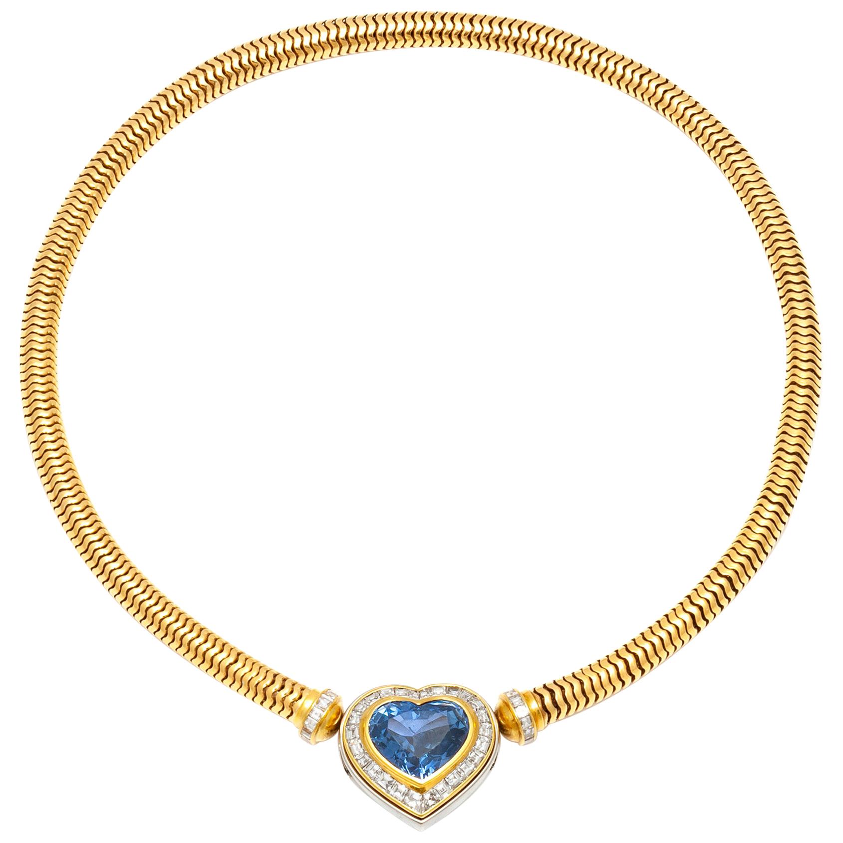 Hemmerle Sapphire and Diamonds Heart Necklace