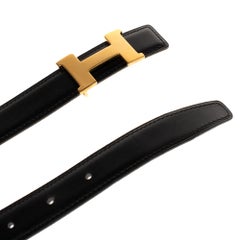 Beautiful Hermès belt in black calfskin and gold plated metal buckle