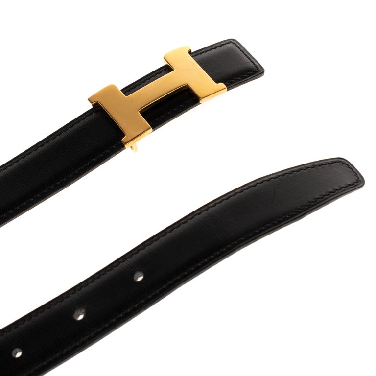 Beautiful Hermès belt in black calfskin and gold plated metal buckle at ...