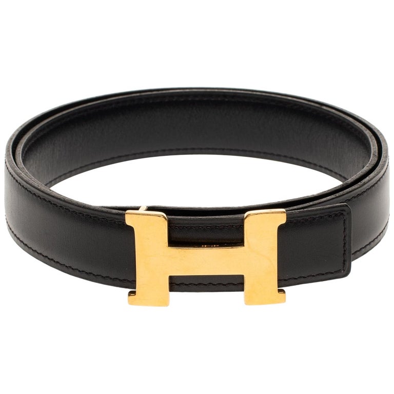 Beautiful Hermès belt in black calfskin and gold plated metal buckle at ...