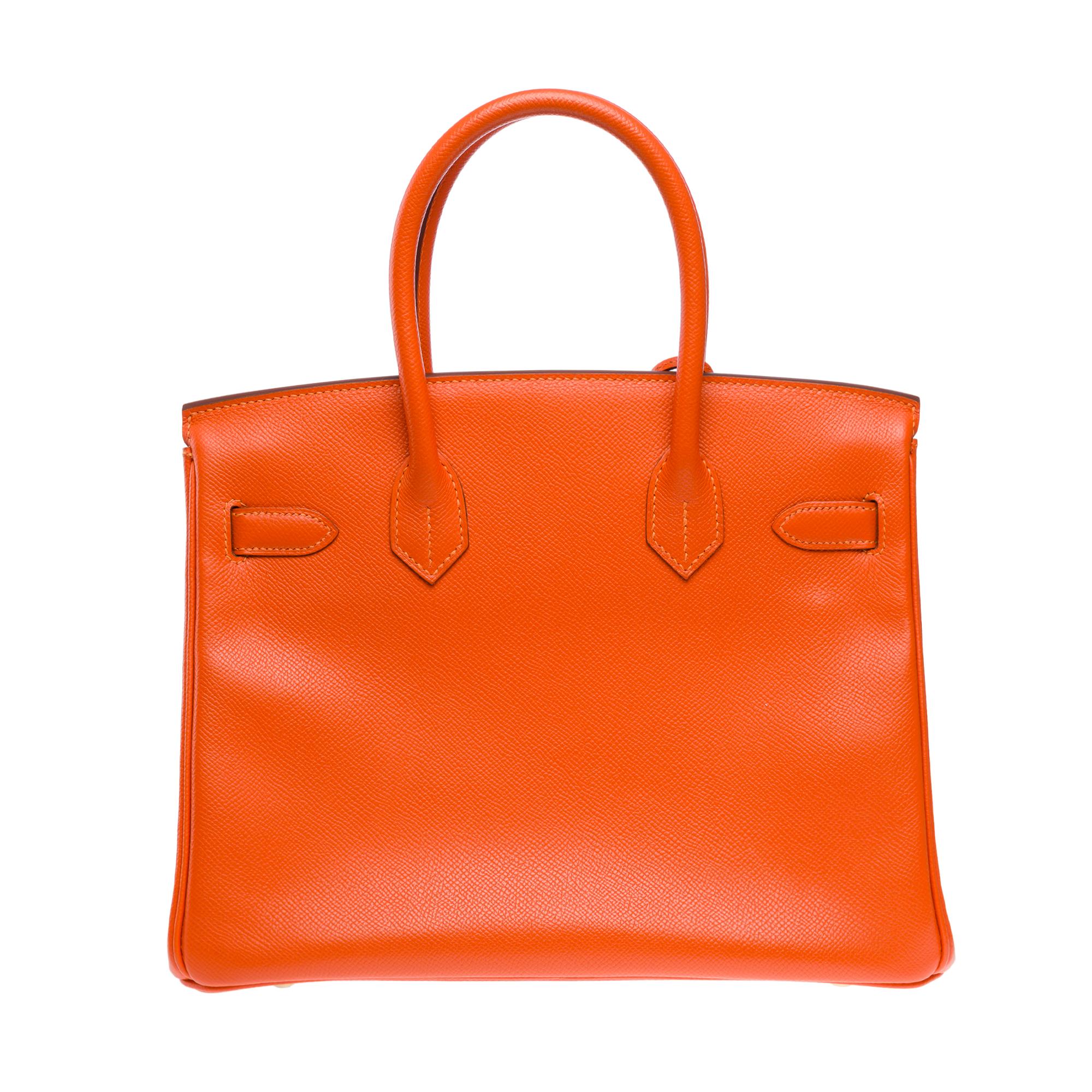 Red Beautiful Hermes Birkin 30 handbag in Pumpkin Orange Epsom calf leather, GHW