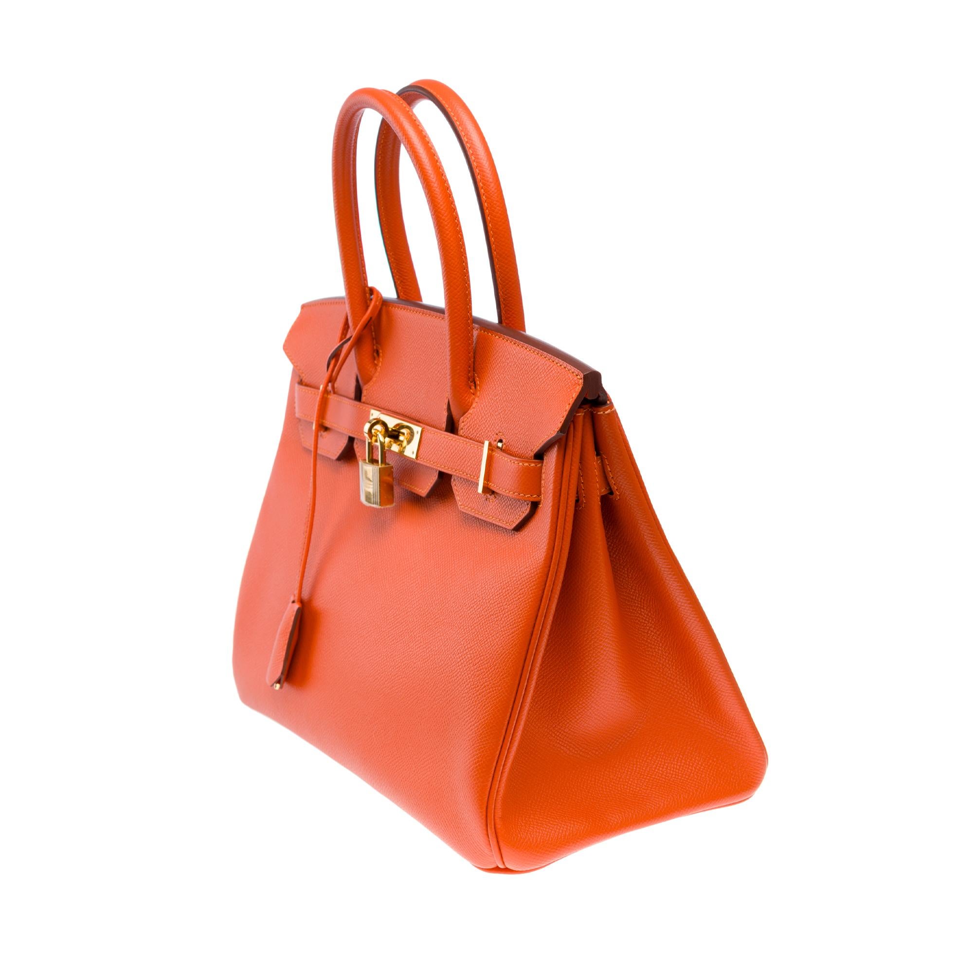 Beautiful Hermes Birkin 30 handbag in Pumpkin Orange Epsom calf leather, GHW In Good Condition In Paris, IDF