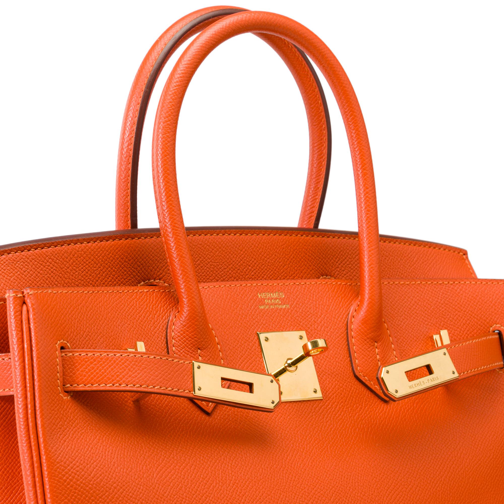 Beautiful Hermes Birkin 30 handbag in Pumpkin Orange Epsom calf leather, GHW 1