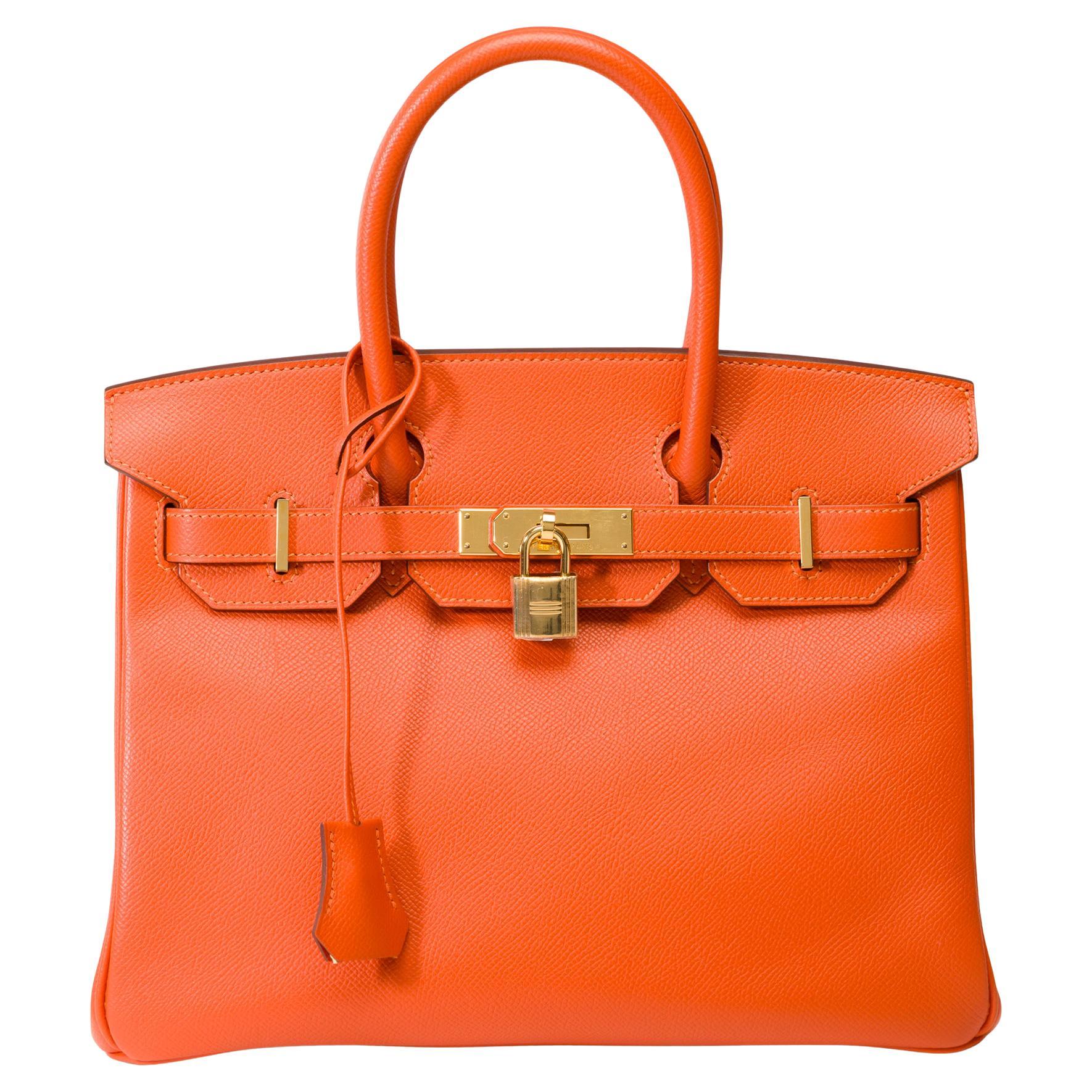 Beautiful Hermes Birkin 30 handbag in Pumpkin Orange Epsom calf leather, GHW