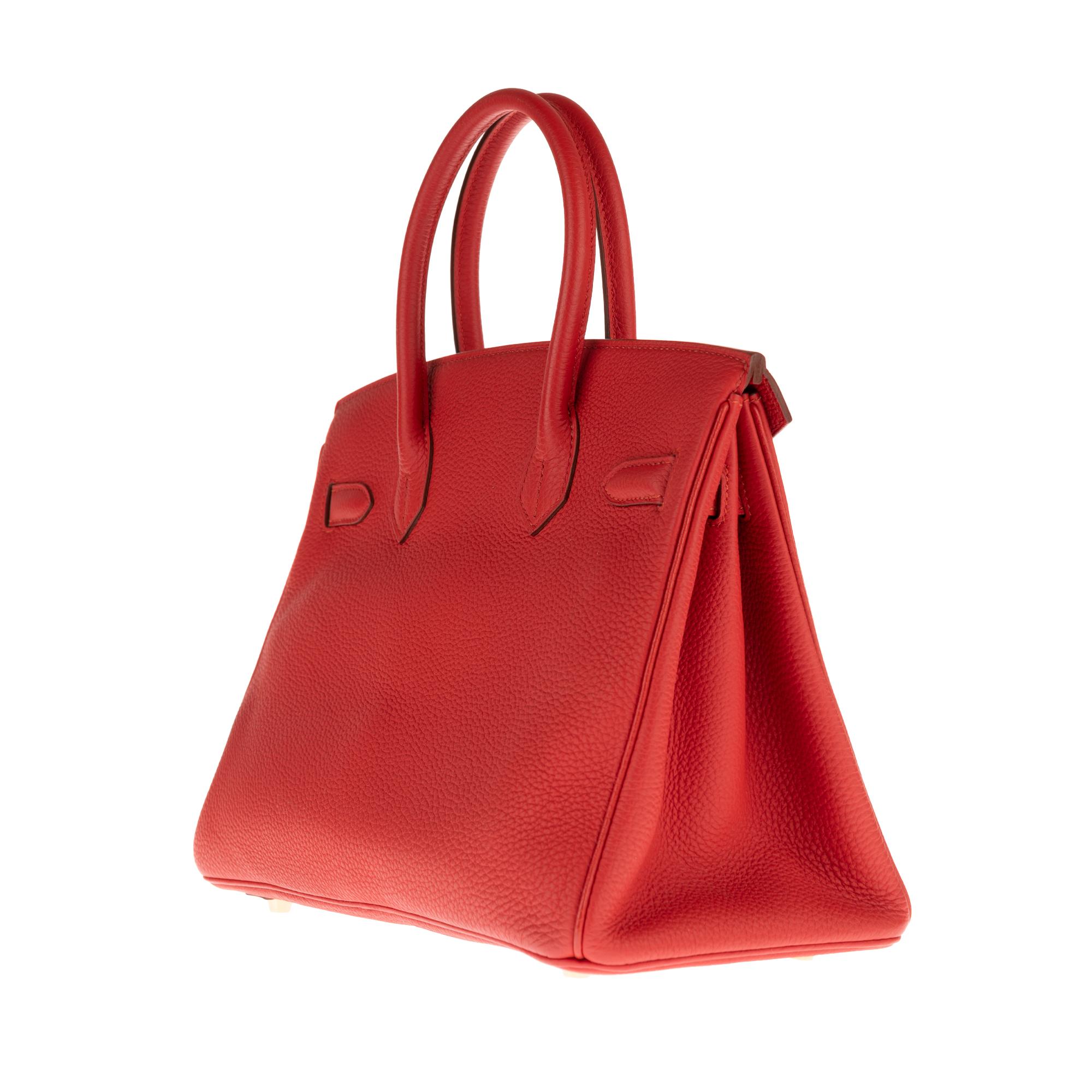 Women's Beautiful Hermès Birkin 30 handbag in Red Togo leather, gold hardware 