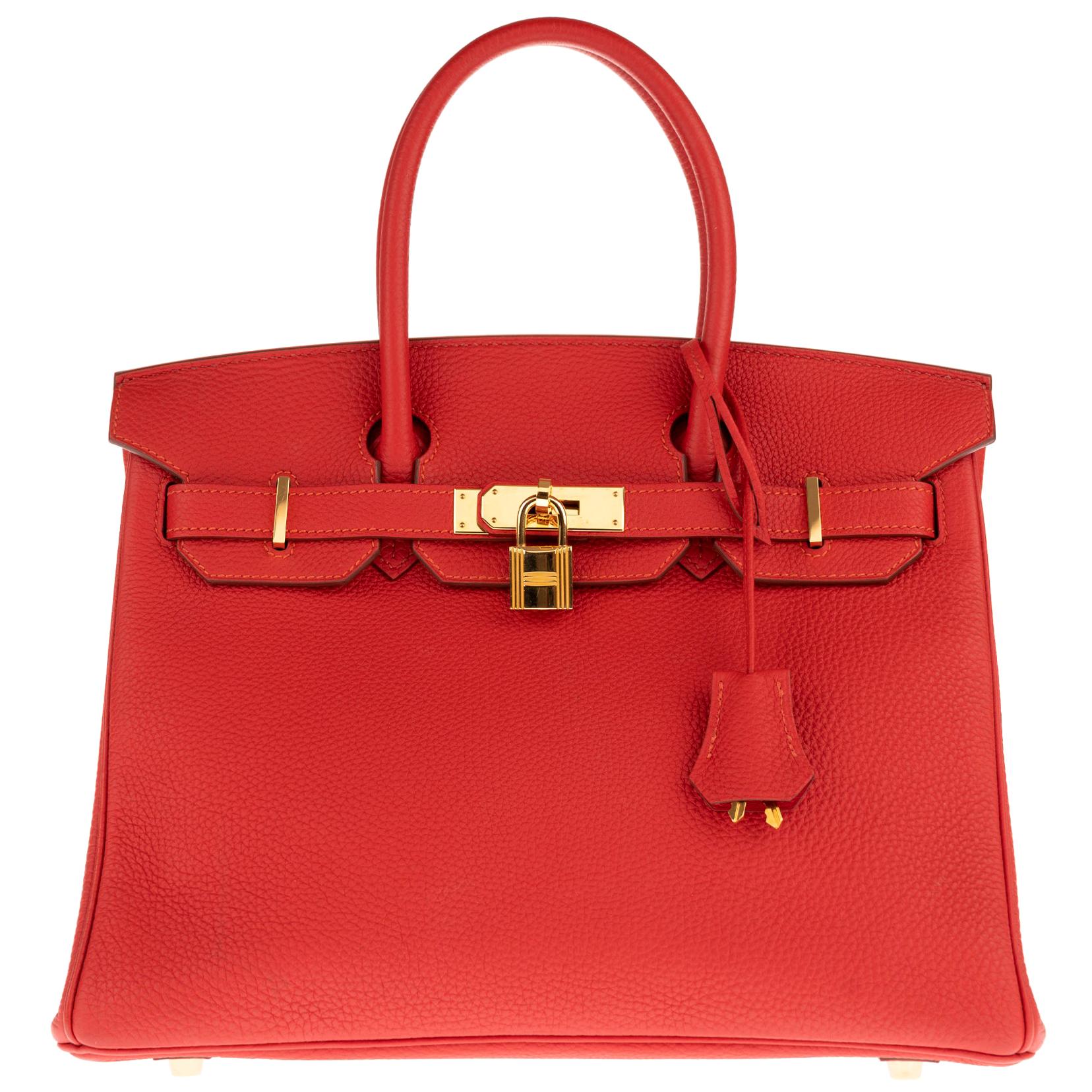 Beautiful Hermès Birkin 30 handbag in Red Togo leather, gold hardware 