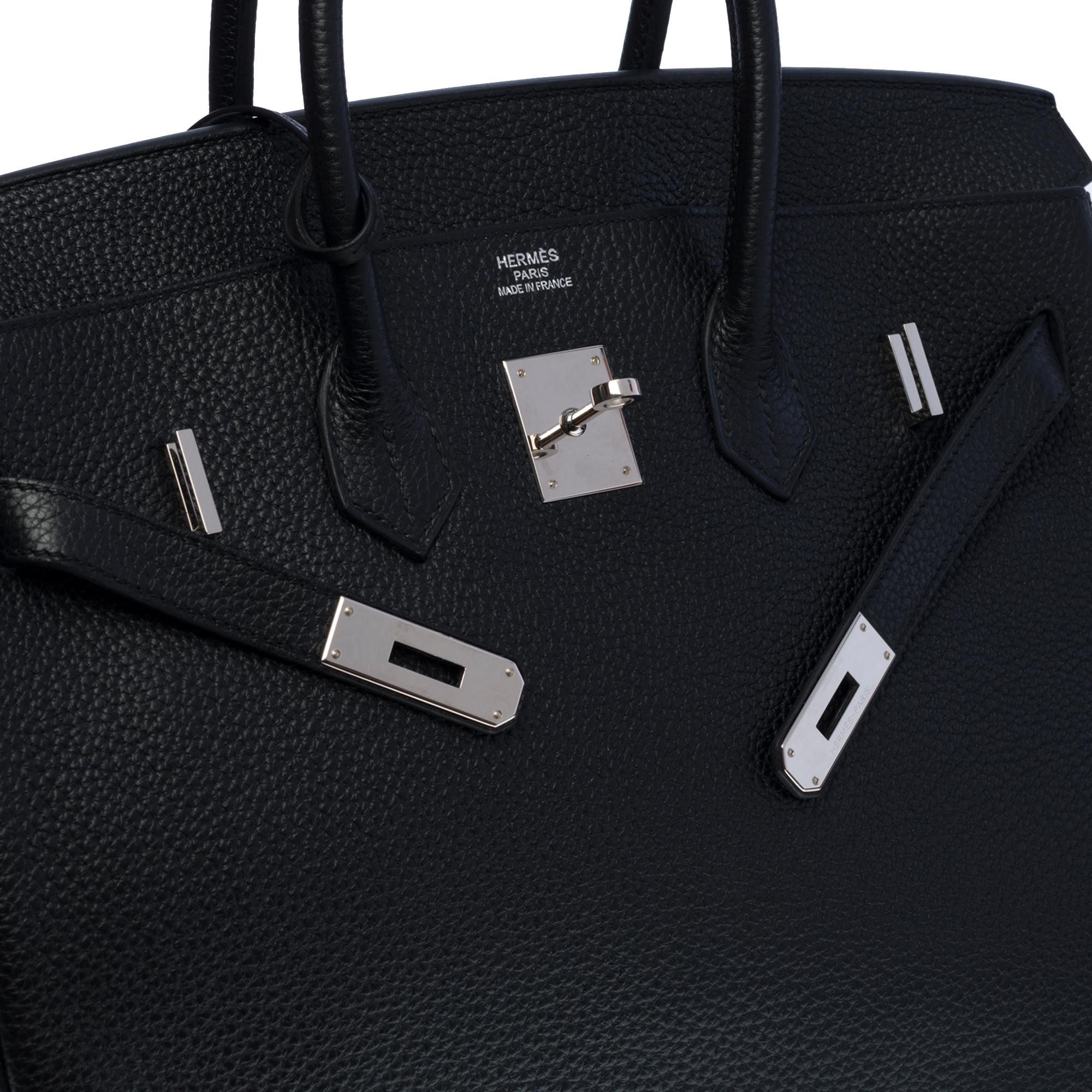 Women's or Men's Beautiful Hermès Birkin 35 handbag in black Togo leather, silver hardware
