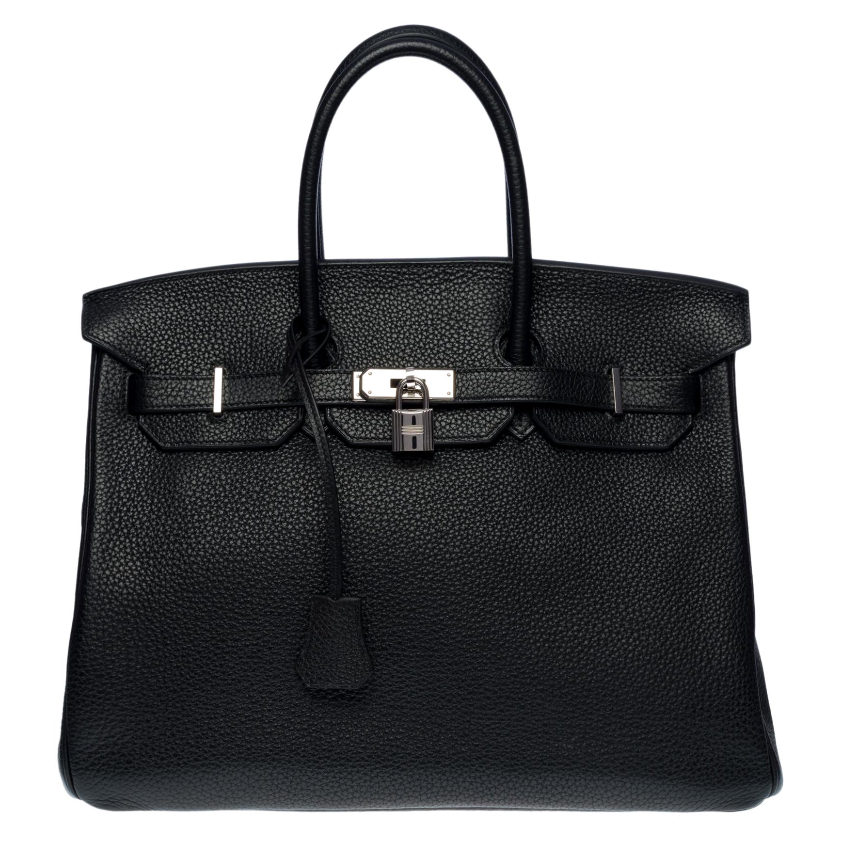 Beautiful Hermès Birkin 35 handbag in black Togo leather, silver hardware