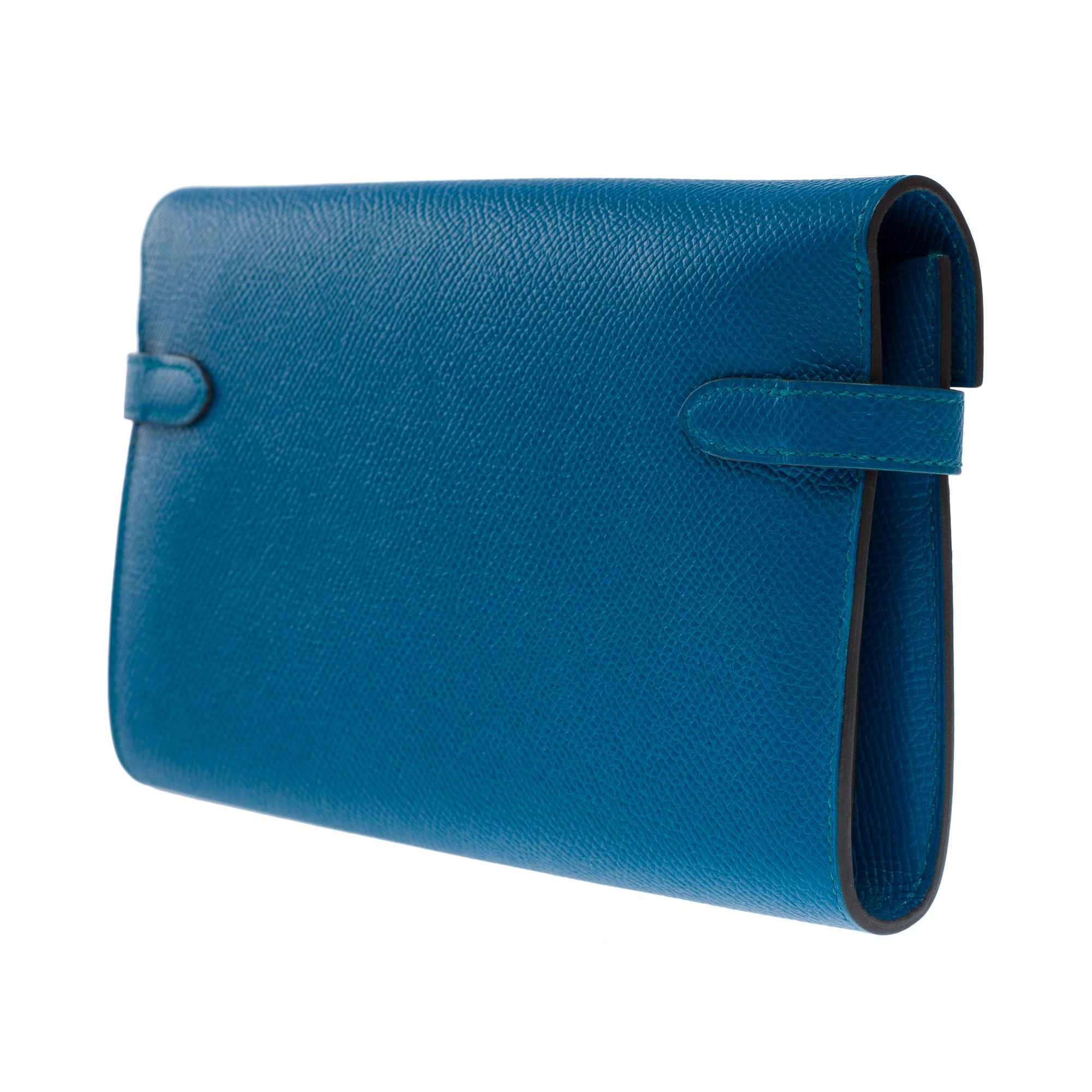 Women's or Men's Beautiful Hermès Kelly Wallet in Bleu Canard Epsom calf leather , SHW