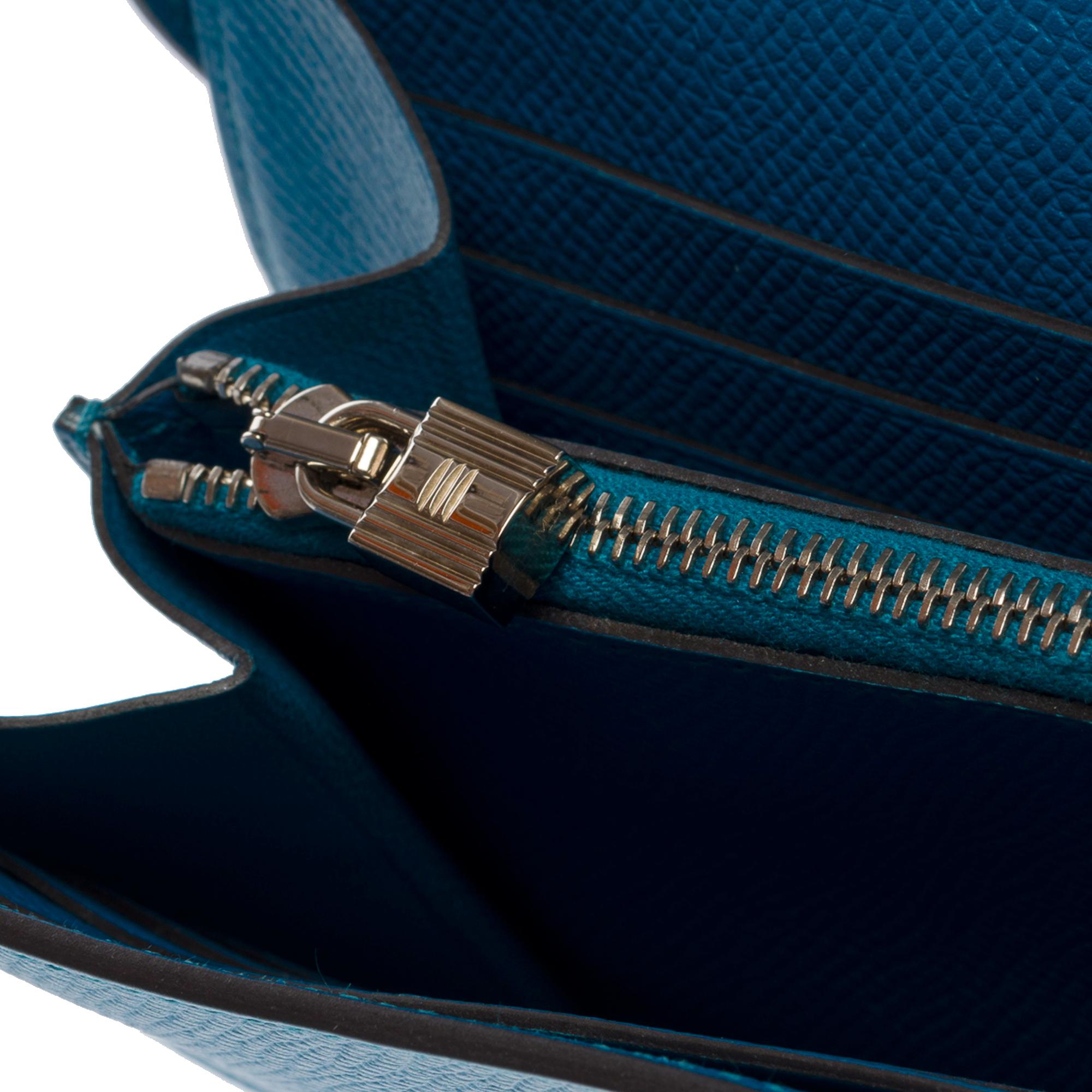 Beautiful Hermès Kelly Wallet in Bleu Canard Epsom calf leather , SHW 1