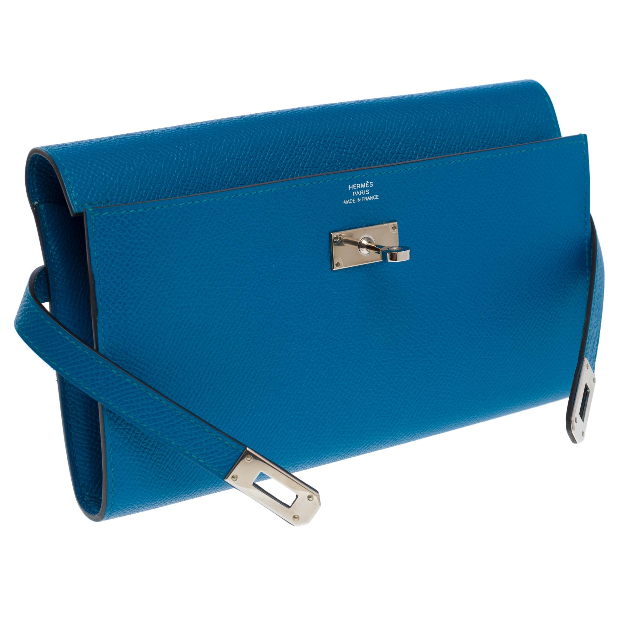 Beautiful Hermès Kelly Wallet in Bleu Canard Epsom calf leather , SHW 2