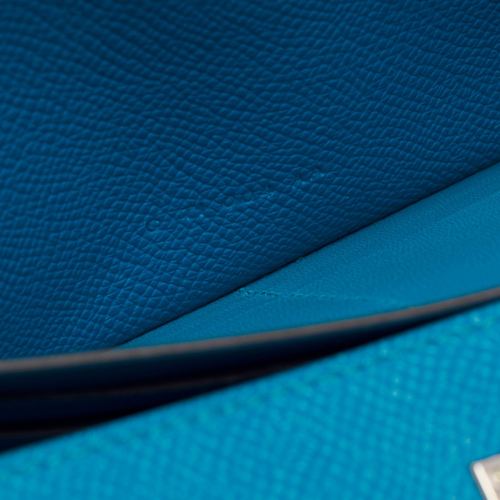 Beautiful Hermès Kelly Wallet in Bleu Canard Epsom calf leather , SHW 3