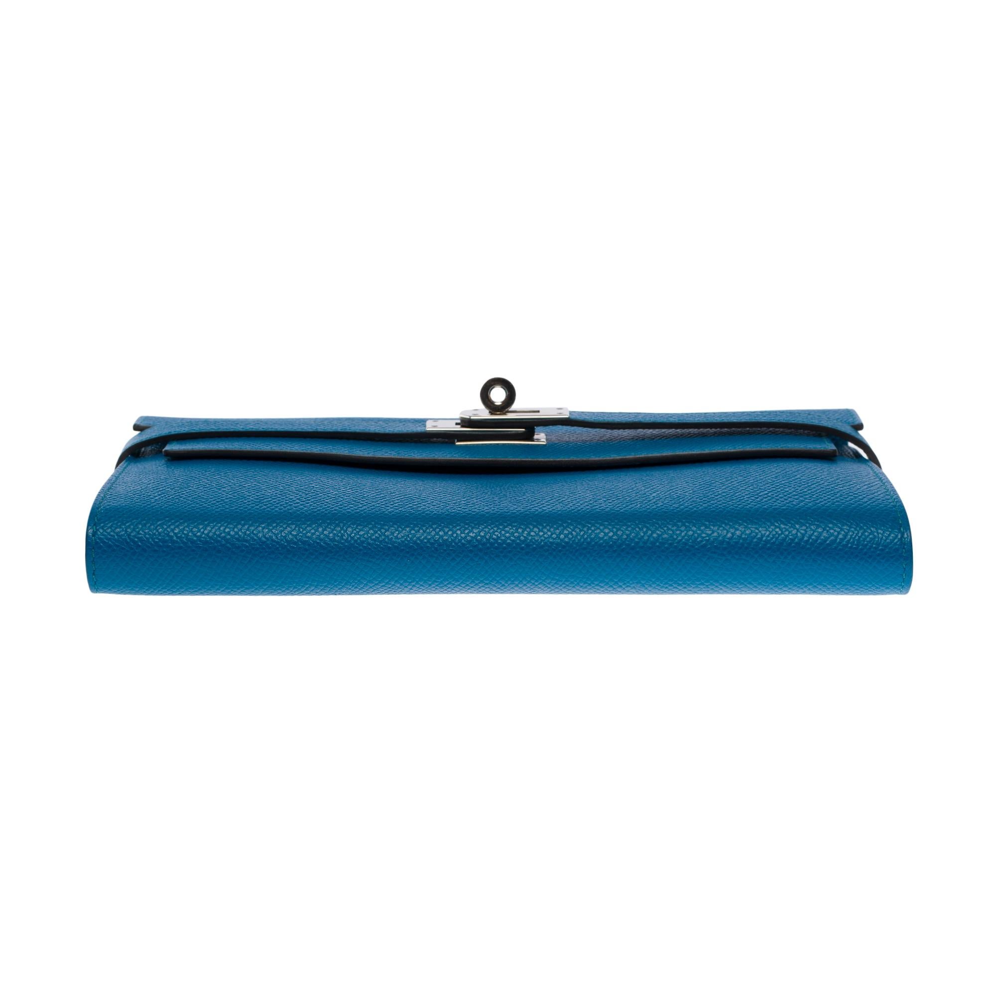 Beautiful Hermès Kelly Wallet in Bleu Canard Epsom calf leather , SHW 5