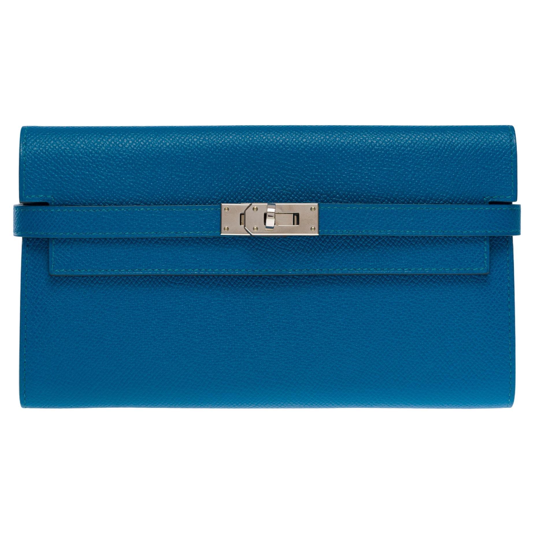 Beautiful Hermès Kelly Wallet in Bleu Canard Epsom calf leather , SHW