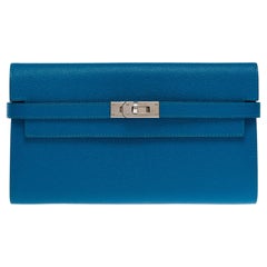 Schöne Hermès Kelly Brieftasche in Bleu Canard Epsom Kalbsleder , SHW